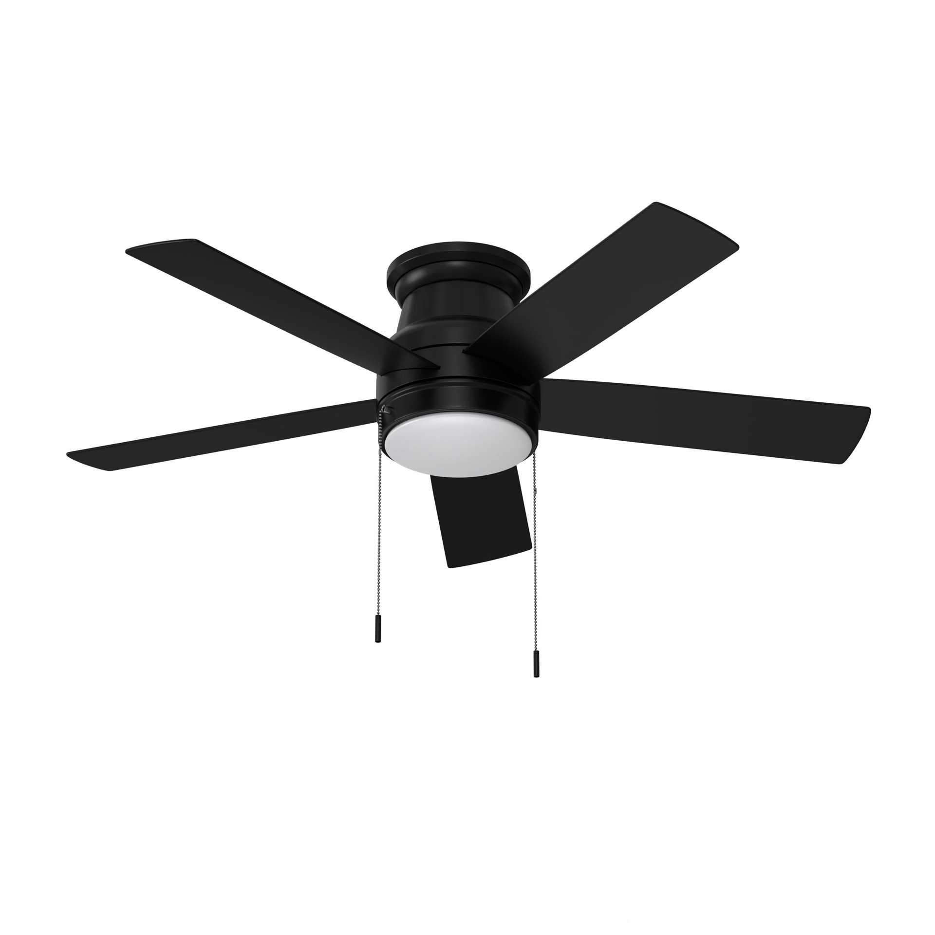 slide 2 of 6, Harbor Breeze Calverton Easy2Hang 44-in Matte Black with Matte Blades Integrated LED Flush Mount Ceiling Fan With Light 5 -Blade, 1 ct