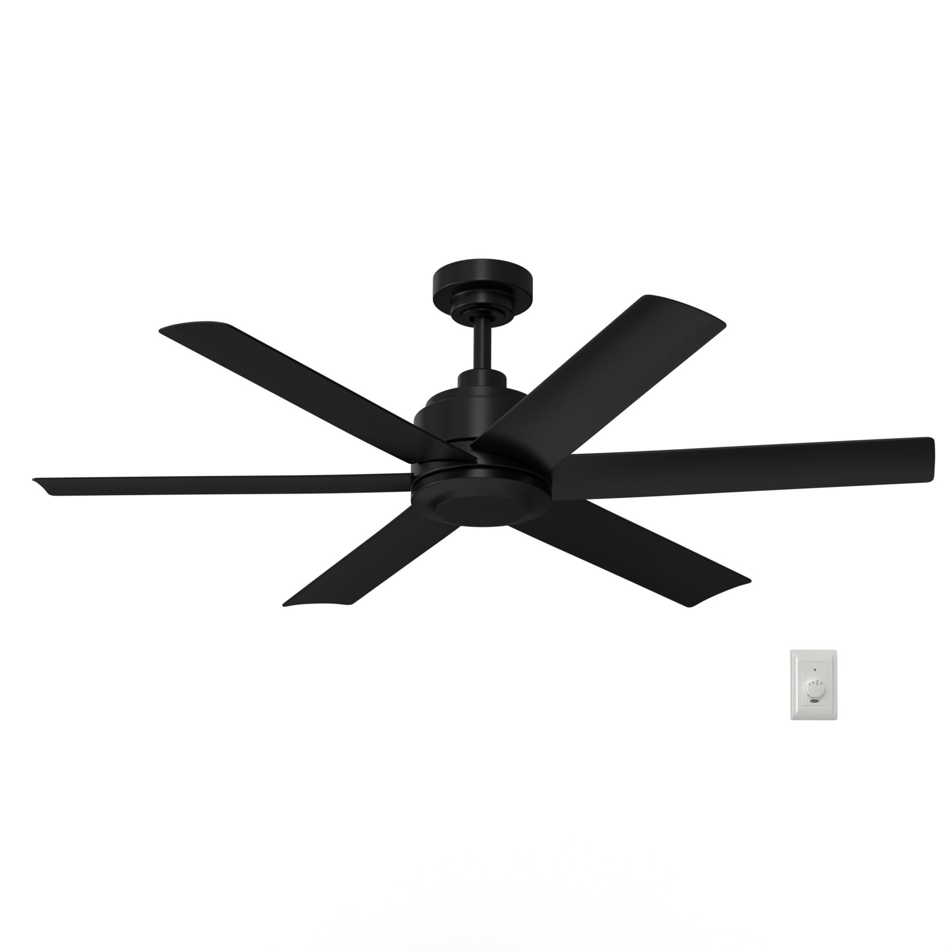 slide 2 of 6, Harbor Breeze Greystone 52-in Matte Black with Matte Blades Uncovered Outdoor Downrod or Flush Mount Ceiling Fan Without Light 6 -Blade, 1 ct