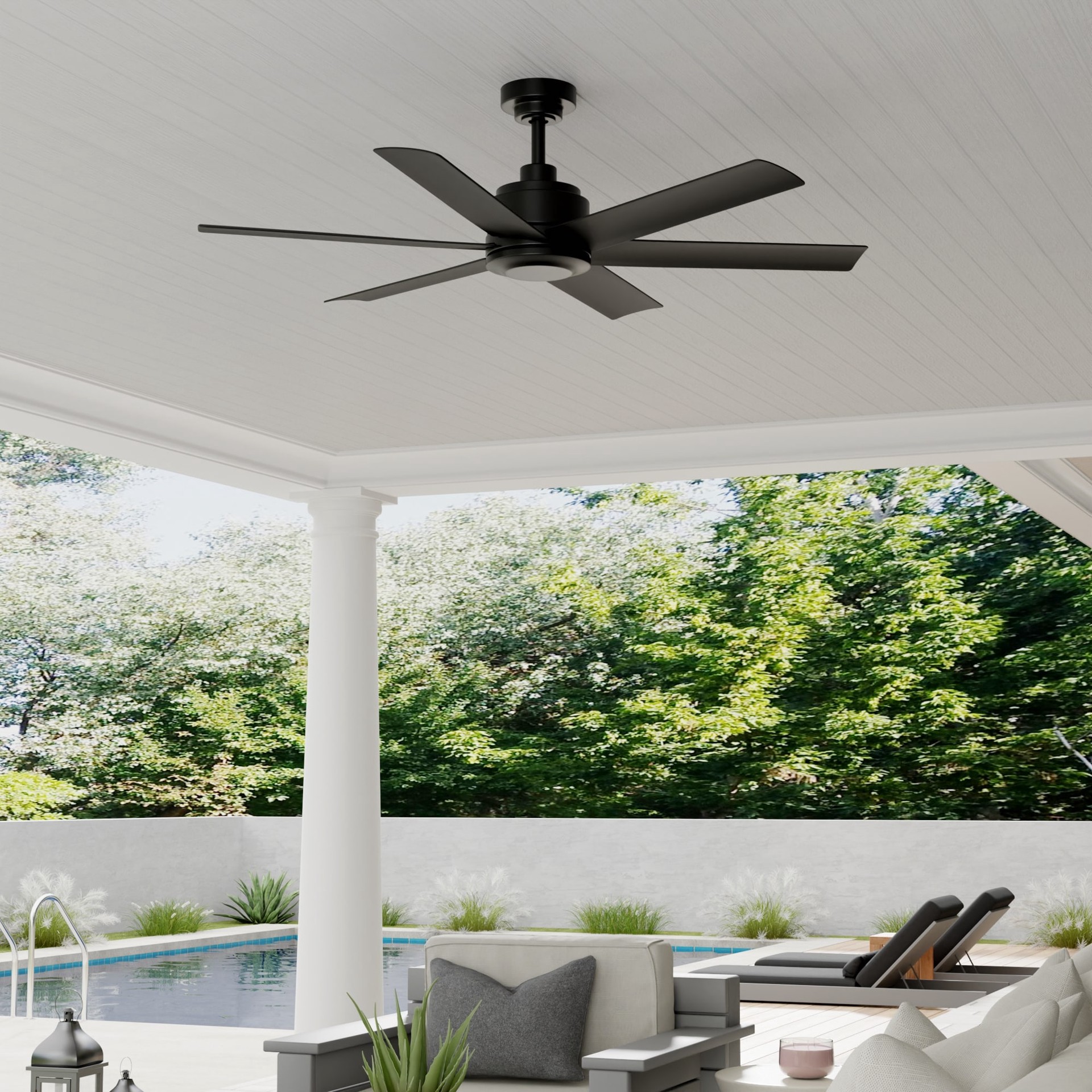 slide 4 of 6, Harbor Breeze Greystone 52-in Matte Black with Matte Blades Uncovered Outdoor Downrod or Flush Mount Ceiling Fan Without Light 6 -Blade, 1 ct