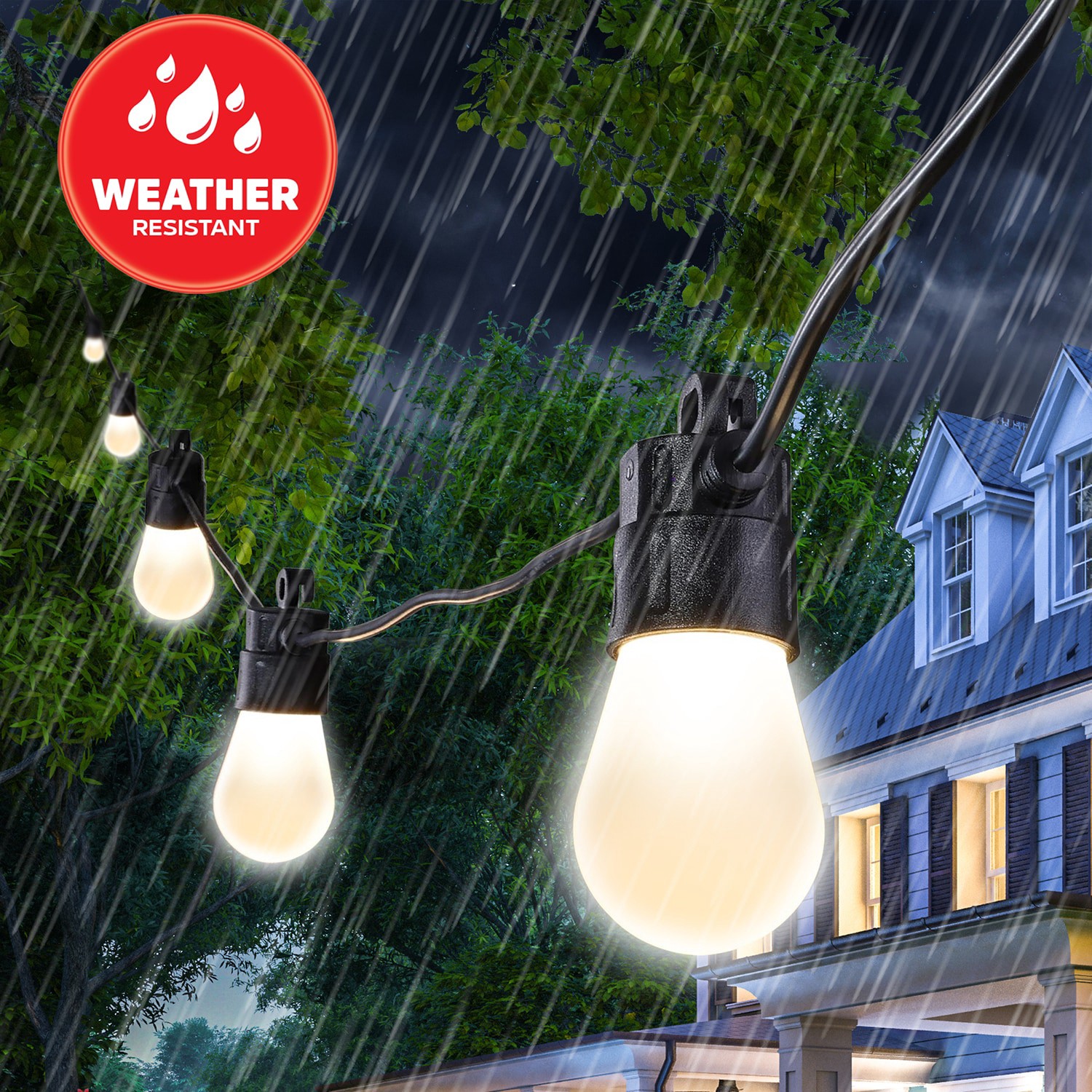 slide 4 of 6, Energizer 24-ft Plug-in white Outdoor String Light with 12 Color changing -Light LED Edison Bulbs Bluetooth Compatibility Wi-Fi Compatibility, 1 ct