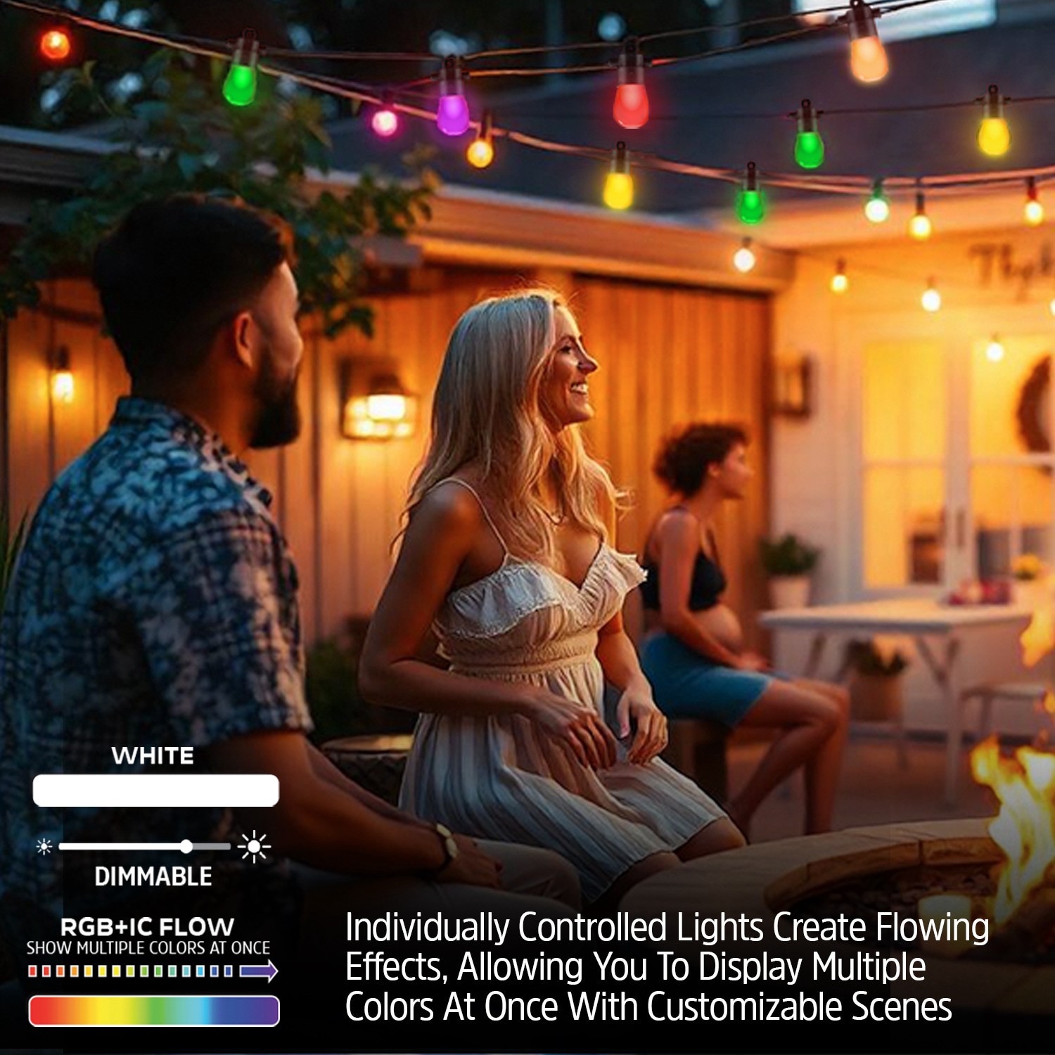 slide 5 of 6, Energizer 24-ft Plug-in white Outdoor String Light with 12 Color changing -Light LED Edison Bulbs Bluetooth Compatibility Wi-Fi Compatibility, 1 ct