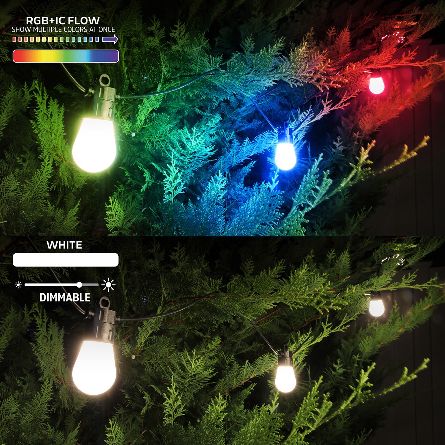 slide 6 of 6, Energizer 24-ft Plug-in white Outdoor String Light with 12 Color changing -Light LED Edison Bulbs Bluetooth Compatibility Wi-Fi Compatibility, 1 ct