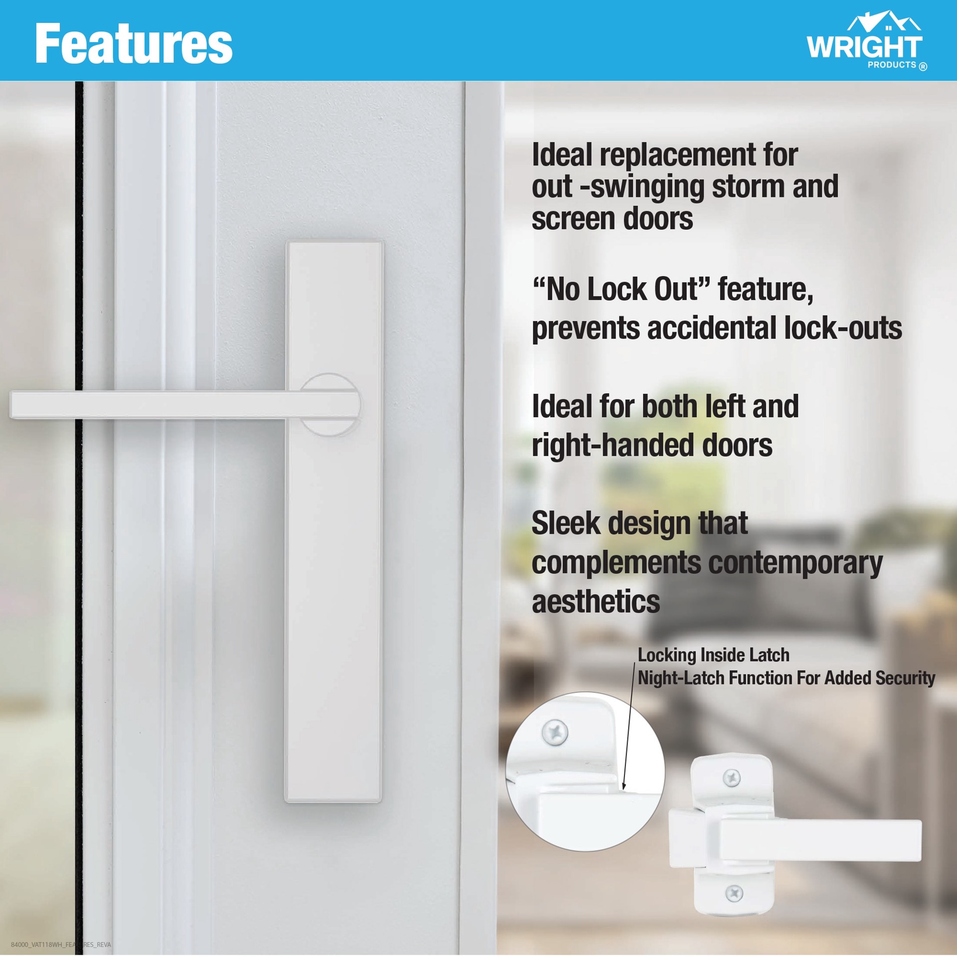 slide 2 of 6, WRIGHT PRODUCTS Altura Matte White Lockable Screen/Storm door Replacement Lever, 1 ct