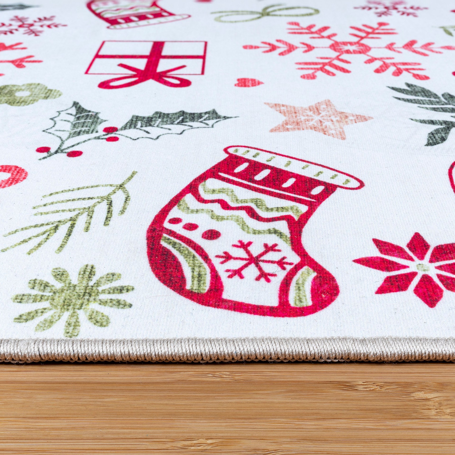 slide 6 of 6, Holiday Living Christmas 3 x 5 (ft) Loomed White Holiday Icons Rectangular Indoor Pet Friendly Area rug, 1 ct