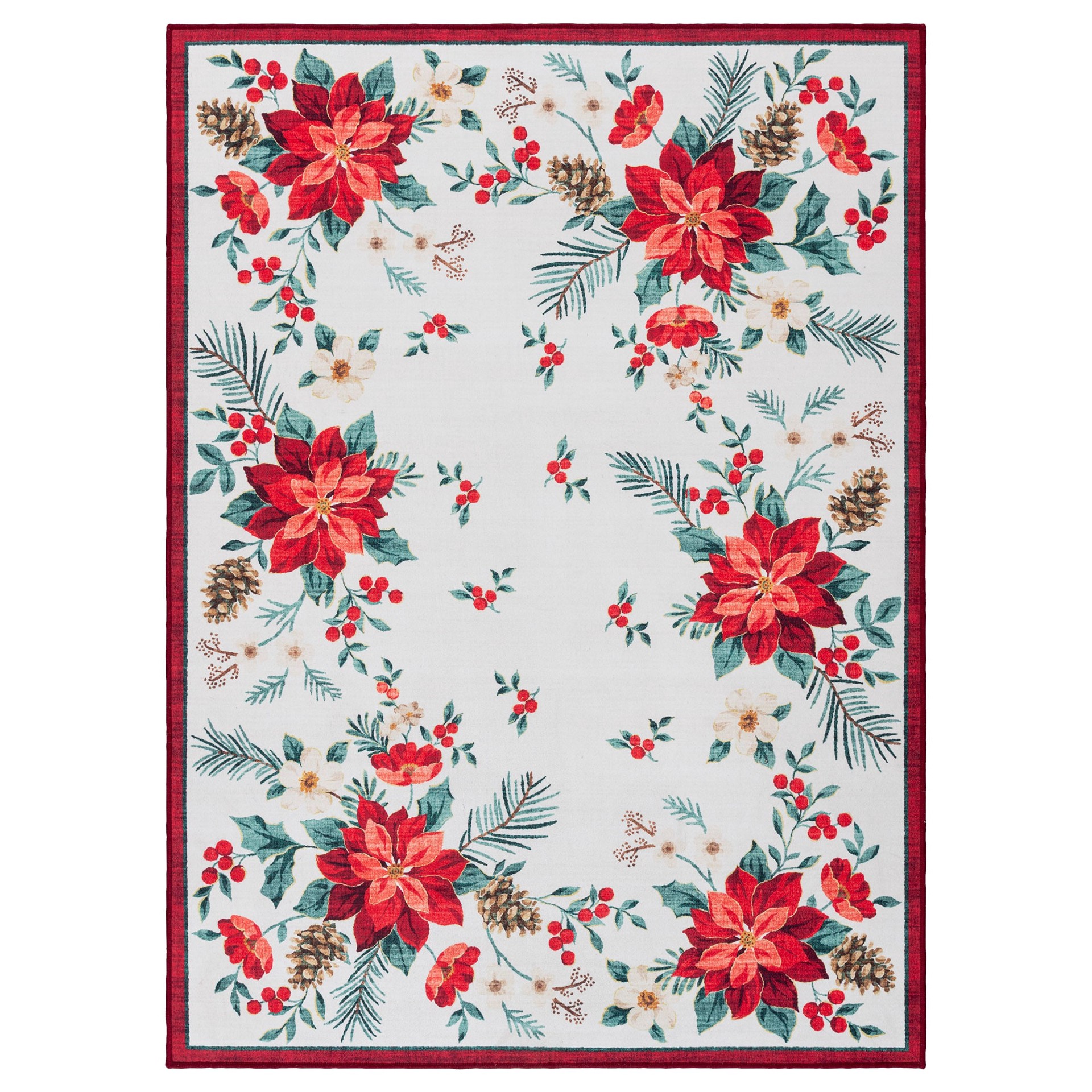 slide 2 of 6, Holiday Living Christmas 3 x 5 (ft) Loomed White Poinsetia Rectangular Indoor Floral/Botanical Pet Friendly Area rug, 1 ct