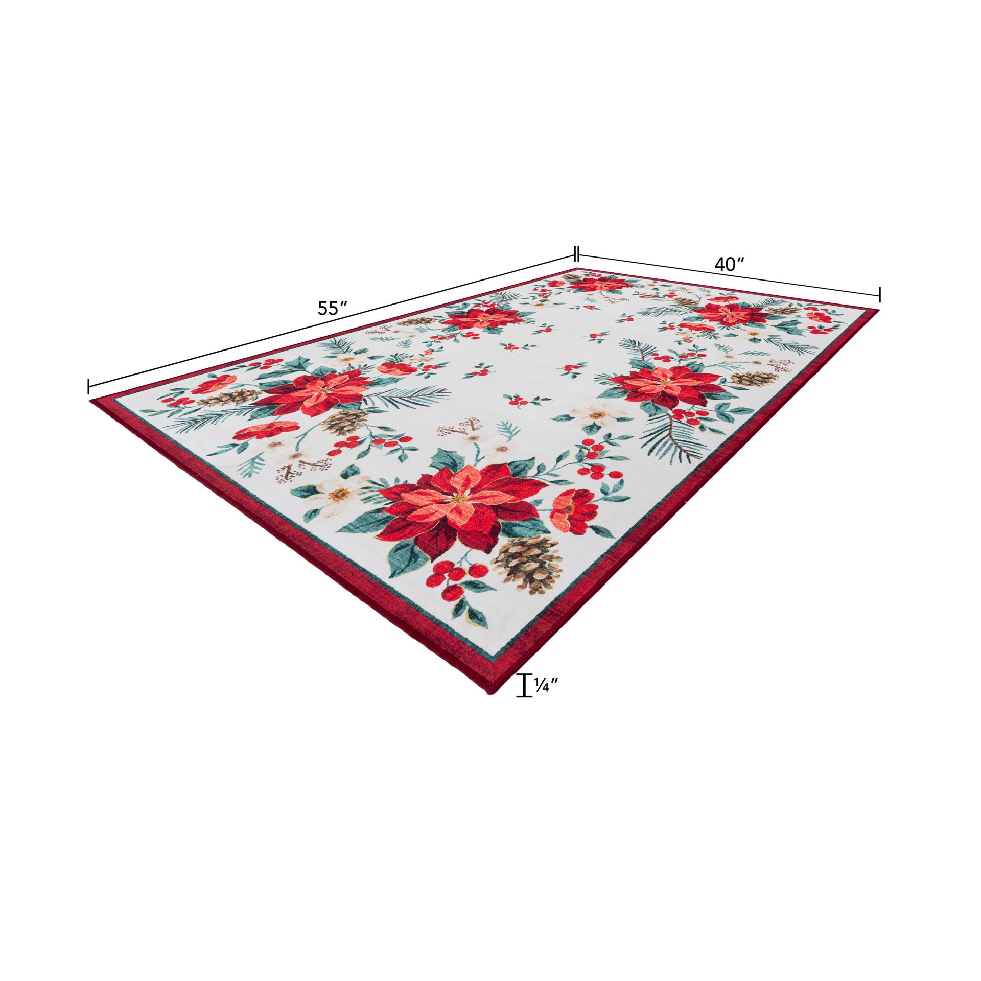 slide 3 of 6, Holiday Living Christmas 3 x 5 (ft) Loomed White Poinsetia Rectangular Indoor Floral/Botanical Pet Friendly Area rug, 1 ct