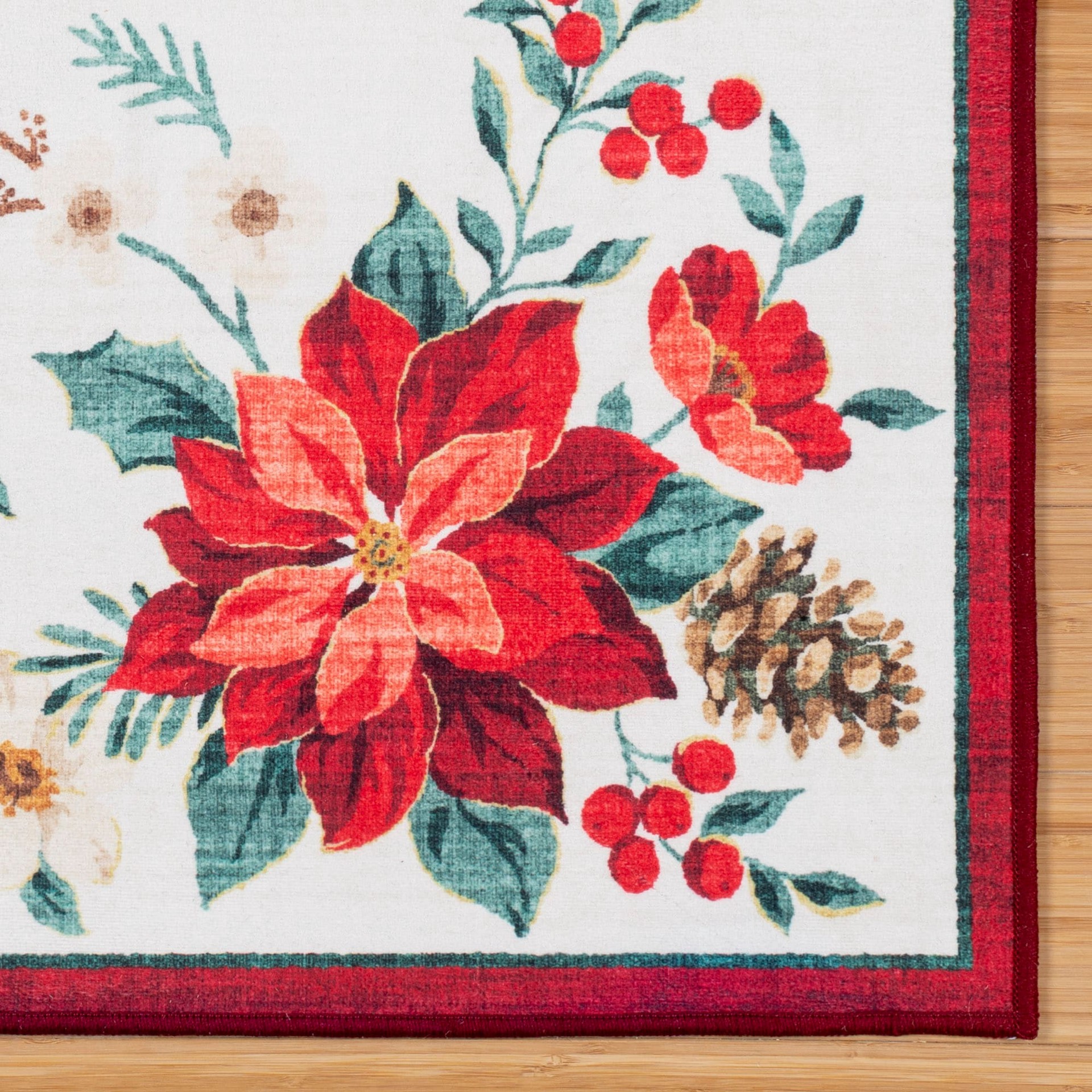 slide 4 of 6, Holiday Living Christmas 3 x 5 (ft) Loomed White Poinsetia Rectangular Indoor Floral/Botanical Pet Friendly Area rug, 1 ct