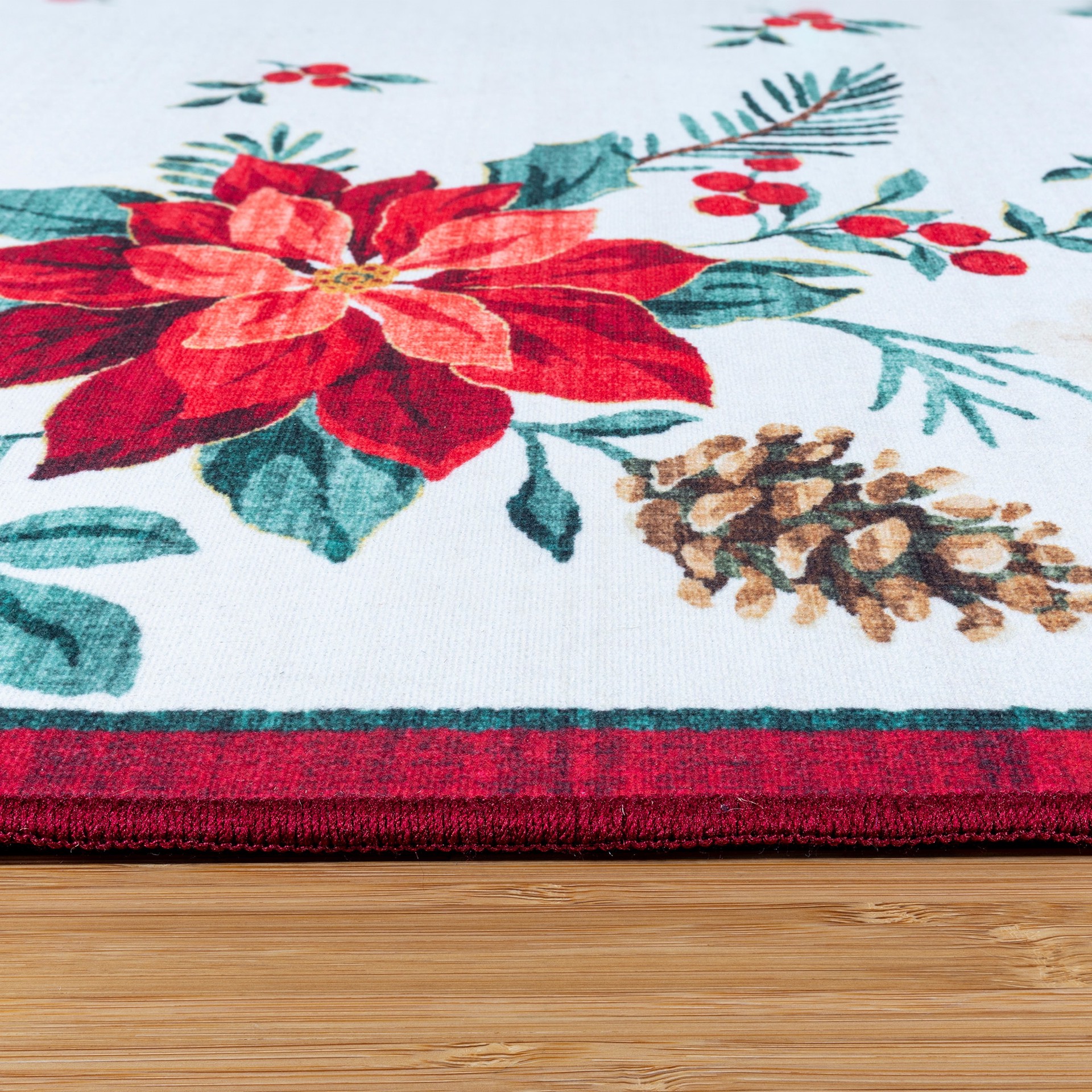 slide 6 of 6, Holiday Living Christmas 3 x 5 (ft) Loomed White Poinsetia Rectangular Indoor Floral/Botanical Pet Friendly Area rug, 1 ct