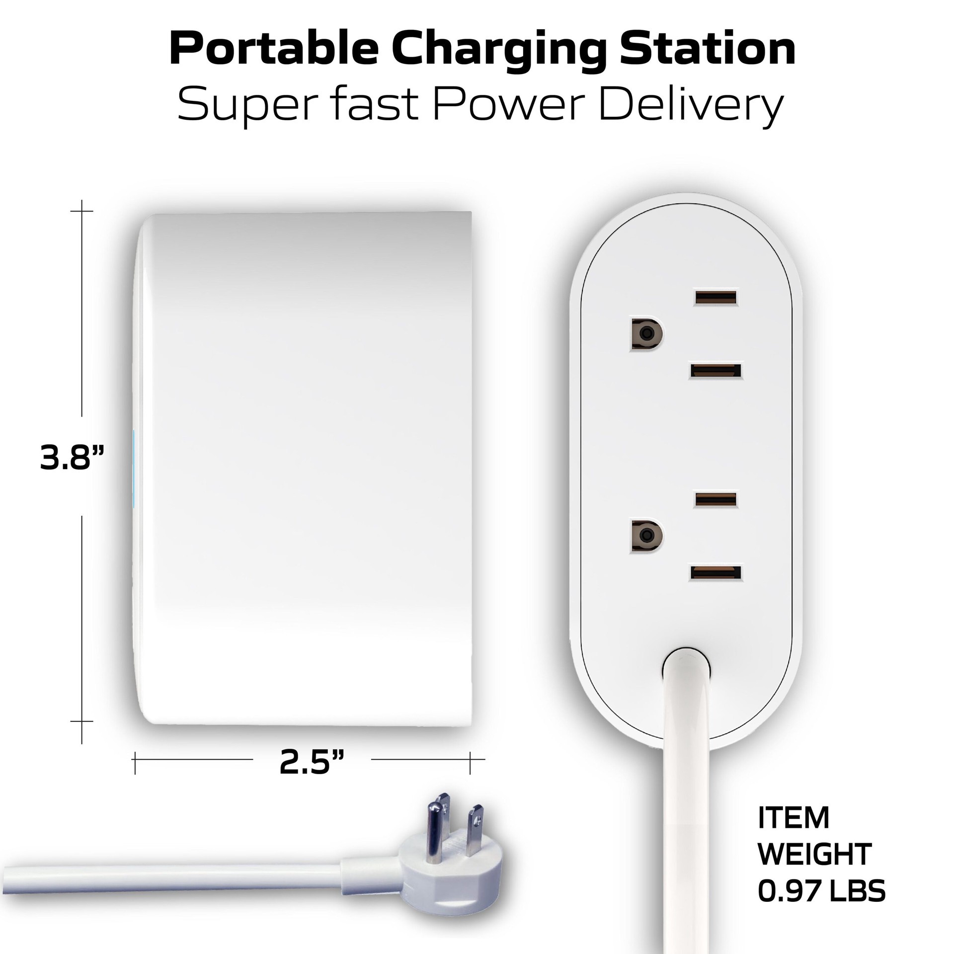 slide 2 of 6, BELL + HOWELL 3-ft LED Surge 5 -Outlet 600 Joules 1250 -Watts 1100VA White Indoor USB AC Surge Protector, 1 ct