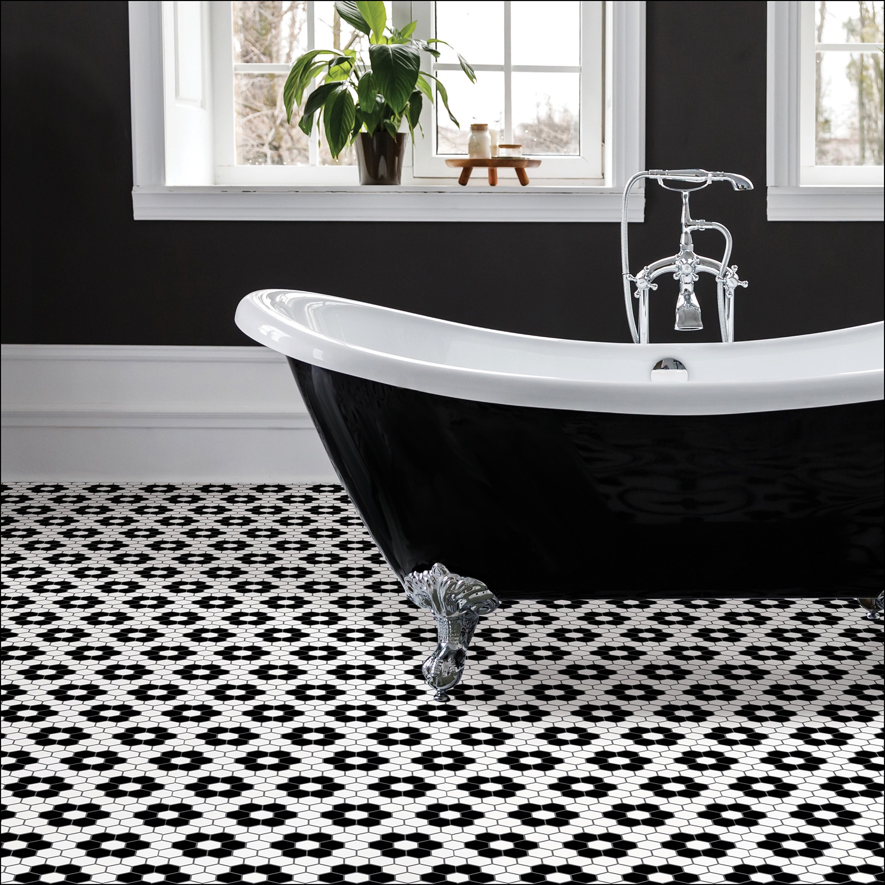 slide 3 of 6, FloorPops Black 2.76-mil x 12-in W x Peel and Stick Patterned look Luxury Vinyl Tile Flooring ( 10-sq ft Carton ), 1 ct