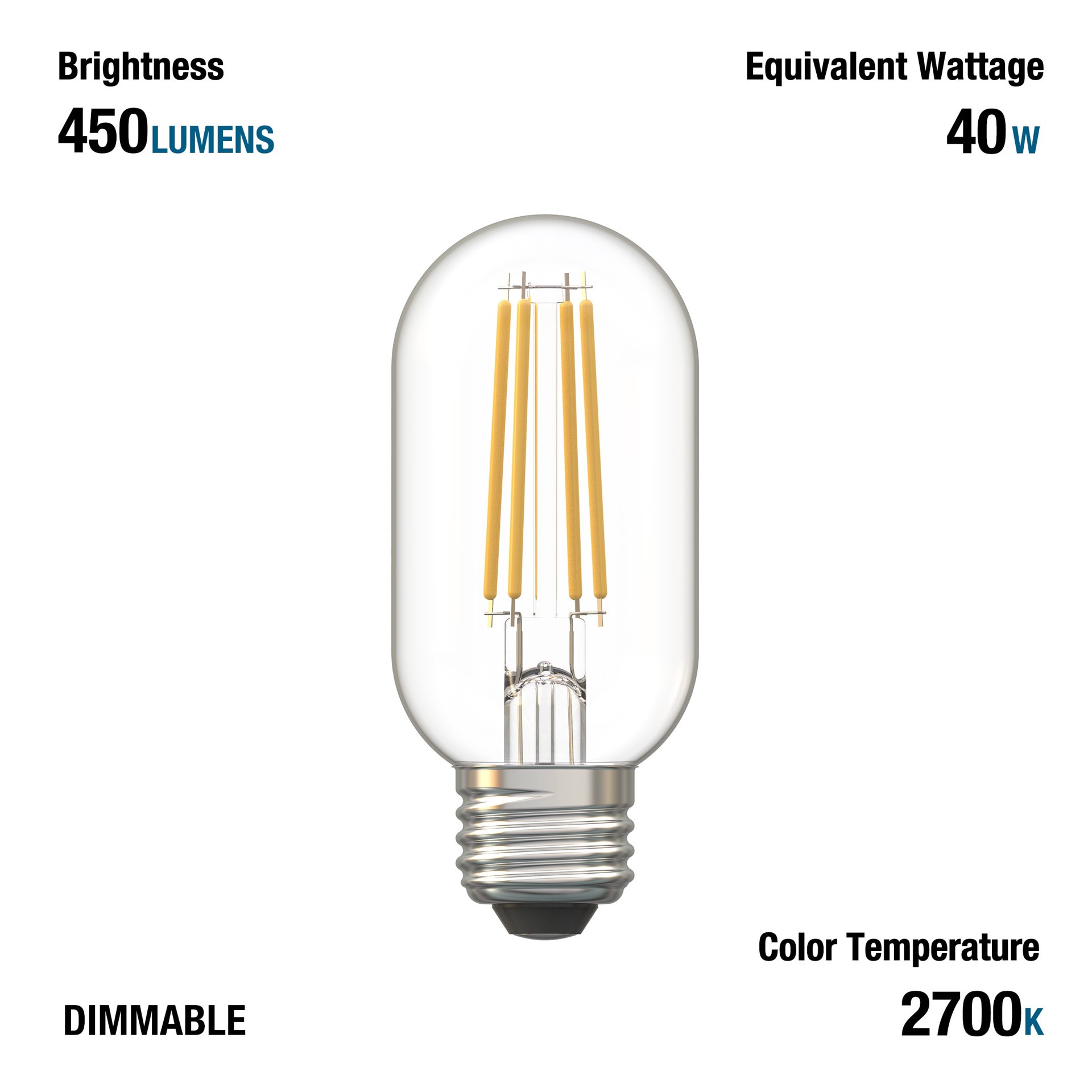 slide 6 of 6, Utilitech 40 -Watt EQ T14 Soft white Screw bases Dimmable LED General purpose Light Bulb 3 -Pack, 1 ct