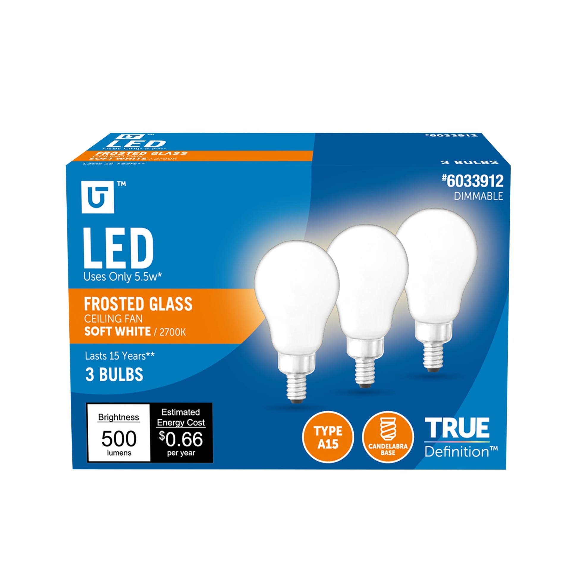 slide 1 of 6, Utilitech 60 -Watt EQ A15 Soft white Screw bases Dimmable LED General purpose Light Bulb 3 -Pack, 1 ct