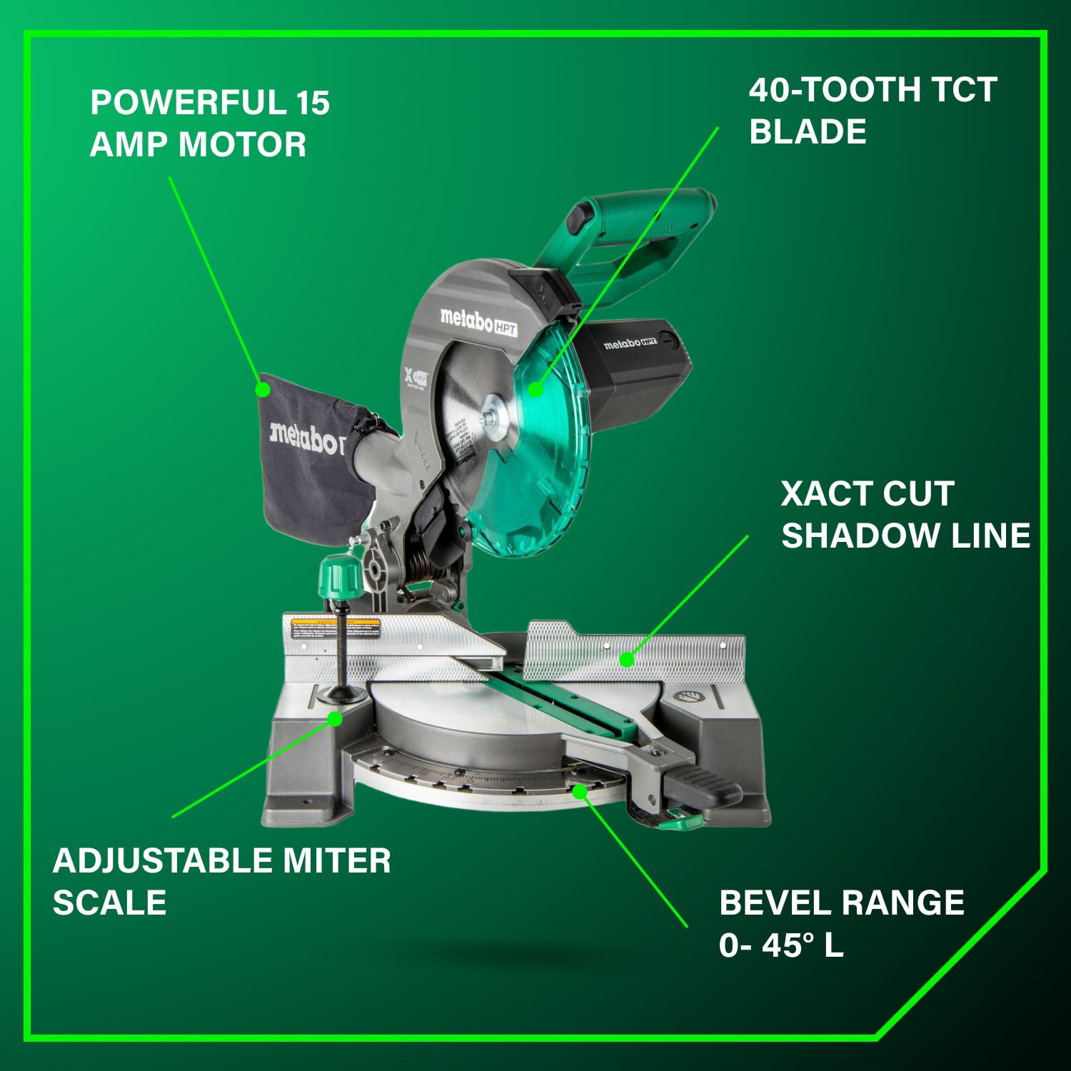 slide 4 of 6, Metabo HPT 10-in 15-Amp Single Bevel Compound Corded Miter Saw, 1 ct