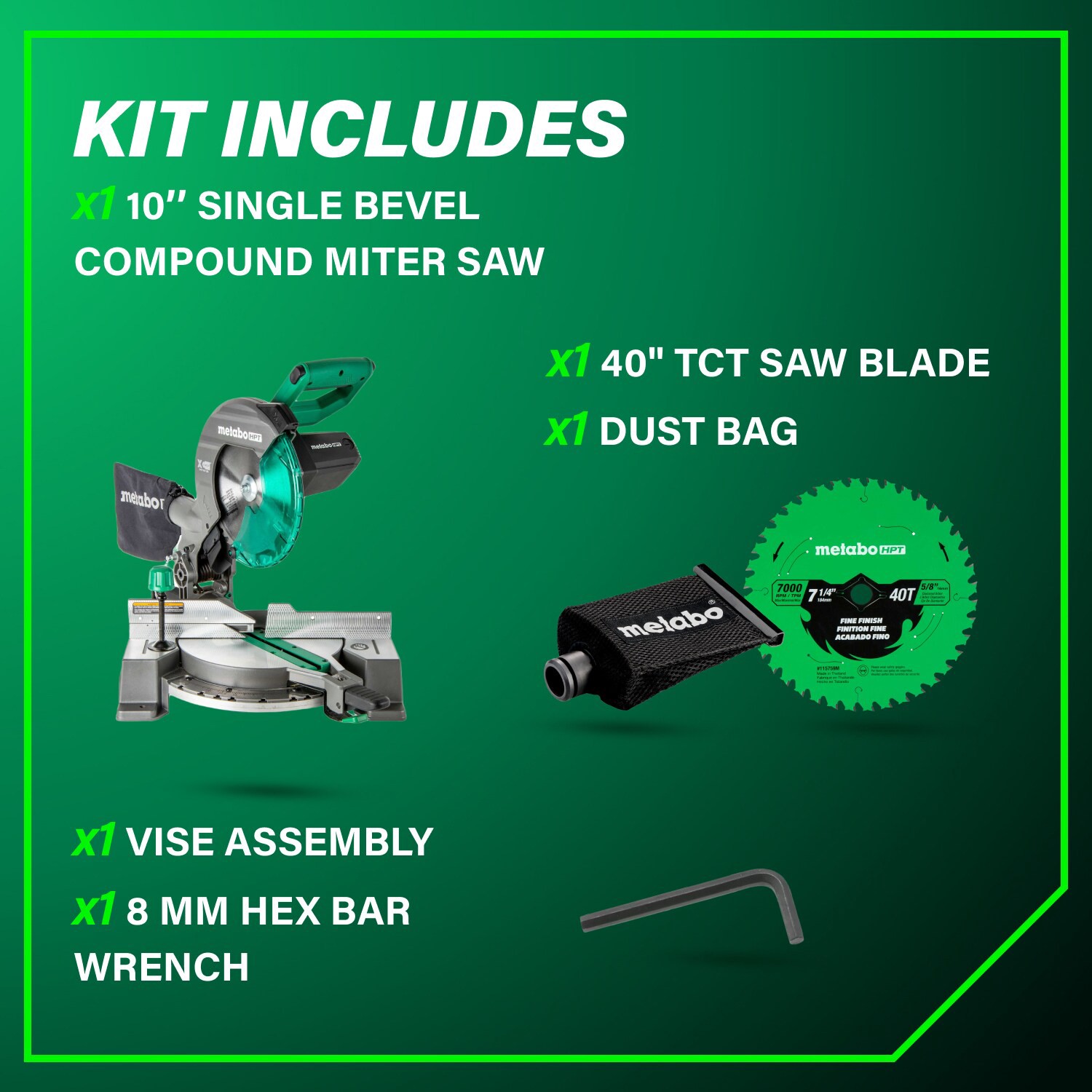 slide 5 of 6, Metabo HPT 10-in 15-Amp Single Bevel Compound Corded Miter Saw, 1 ct