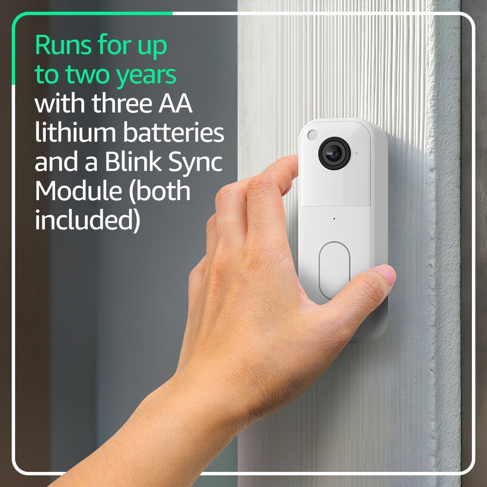 slide 3 of 6, Blink Video Doorbell-Head-to-toe HD view, two-year battery life, and simple setup, Sync Module Core included-System (White), 1 ct