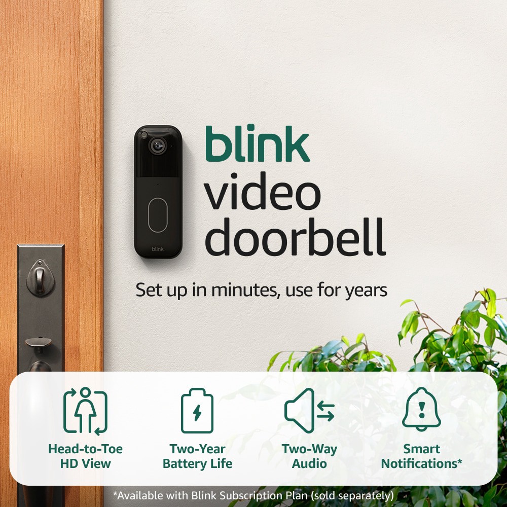 slide 2 of 6, Blink Video Doorbell-Head-to-toe HD view, two-year battery life, and simple setup, Sync Module Core included-System (Black), 1 ct