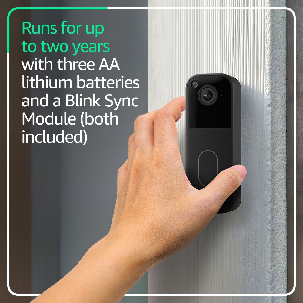 slide 3 of 6, Blink Video Doorbell-Head-to-toe HD view, two-year battery life, and simple setup, Sync Module Core included-System (Black), 1 ct