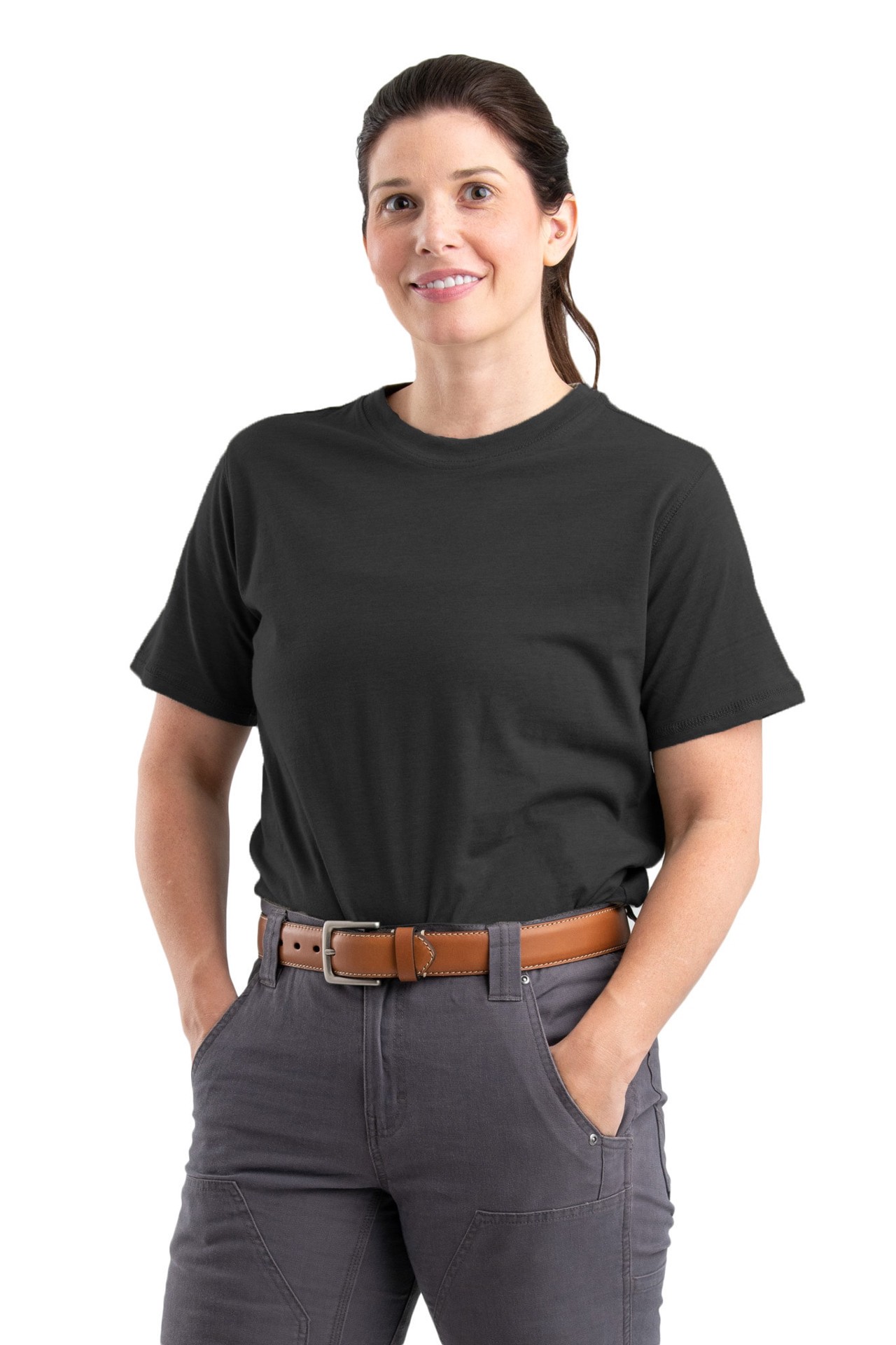 slide 1 of 4, BERNE APPAREL Women's Black Jersey Short sleeve Solid T-shirt ( Large ), 1 ct