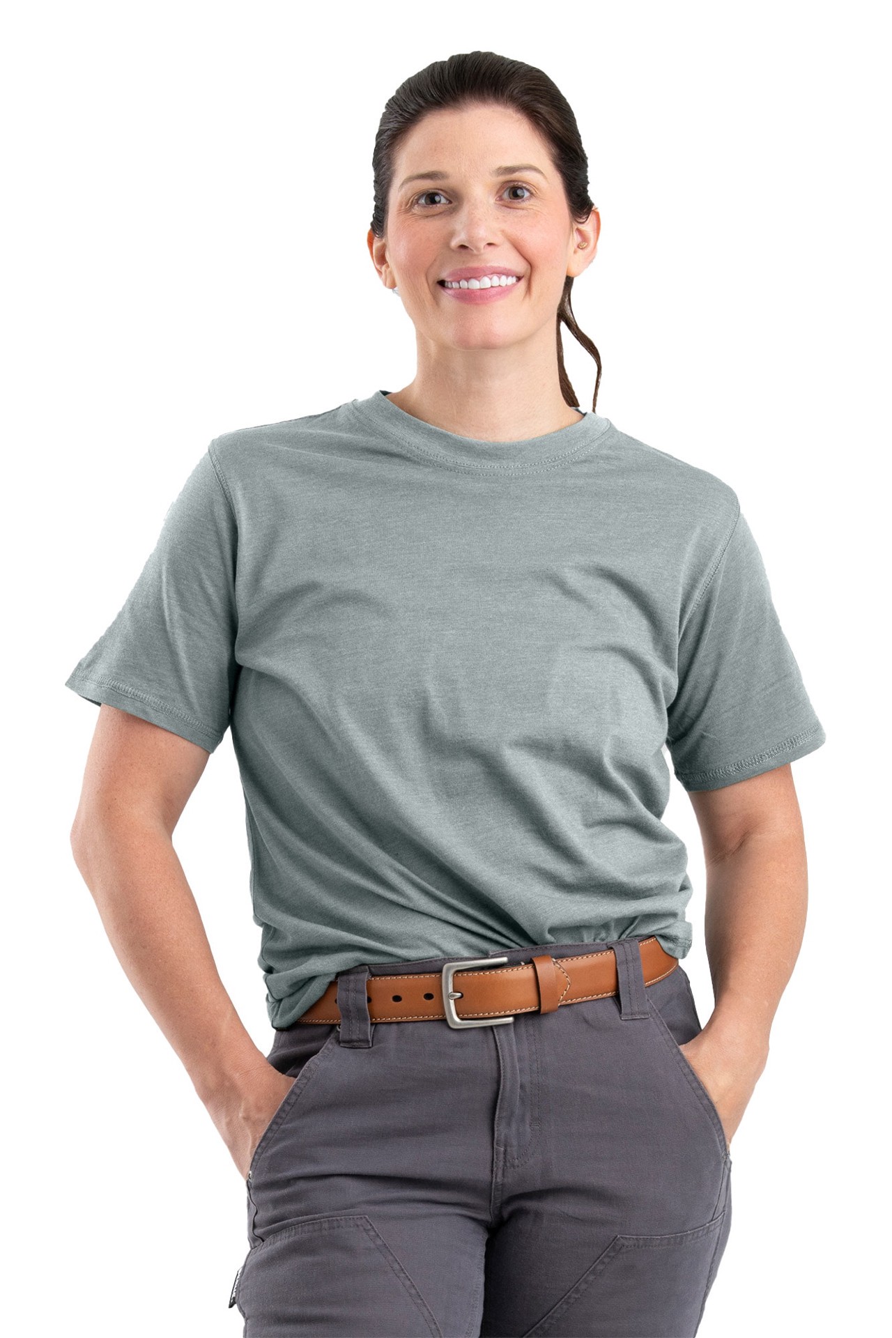 slide 1 of 4, BERNE APPAREL Women's Gray Jersey Short sleeve Solid T-shirt ( XL ), 1 ct