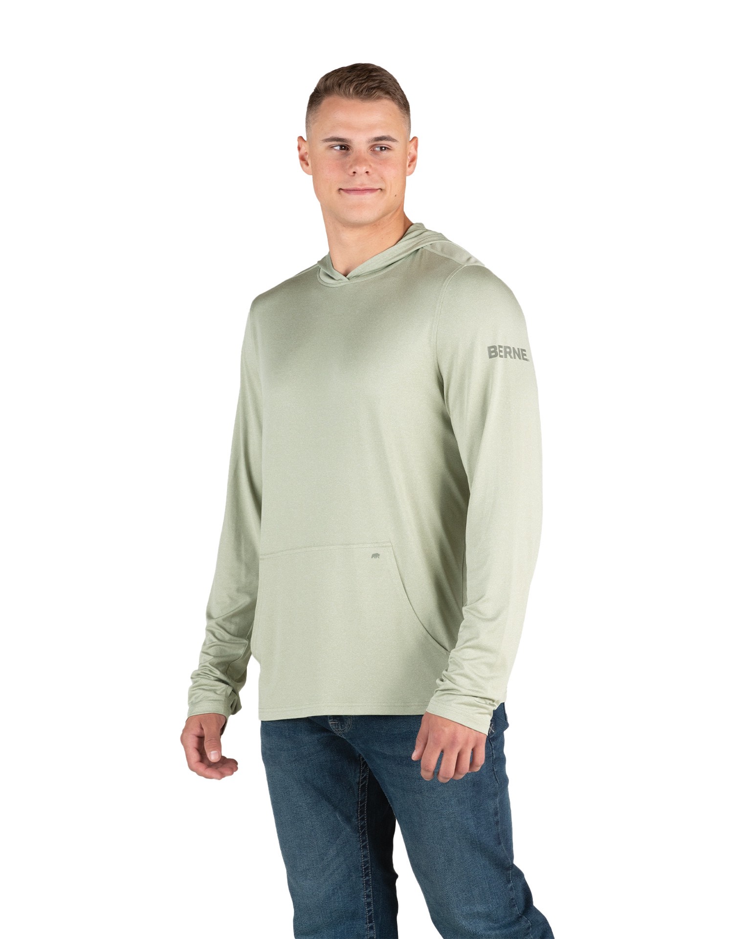 slide 1 of 4, BERNE APPAREL Men's Green Jersey Long sleeve Solid Hoodie ( Large ), 1 ct