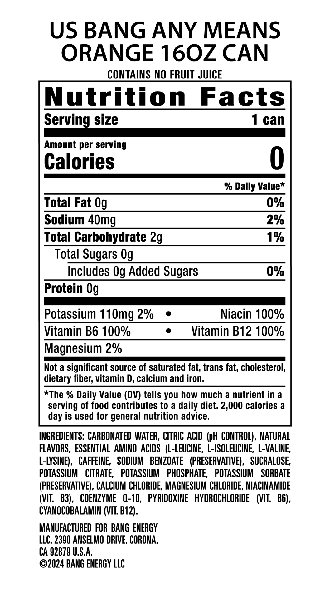 slide 2 of 3, Bang 1 - fl oz Bang Energy Any Means Orange 16 Fl Oz Energy Drink, 1 ct