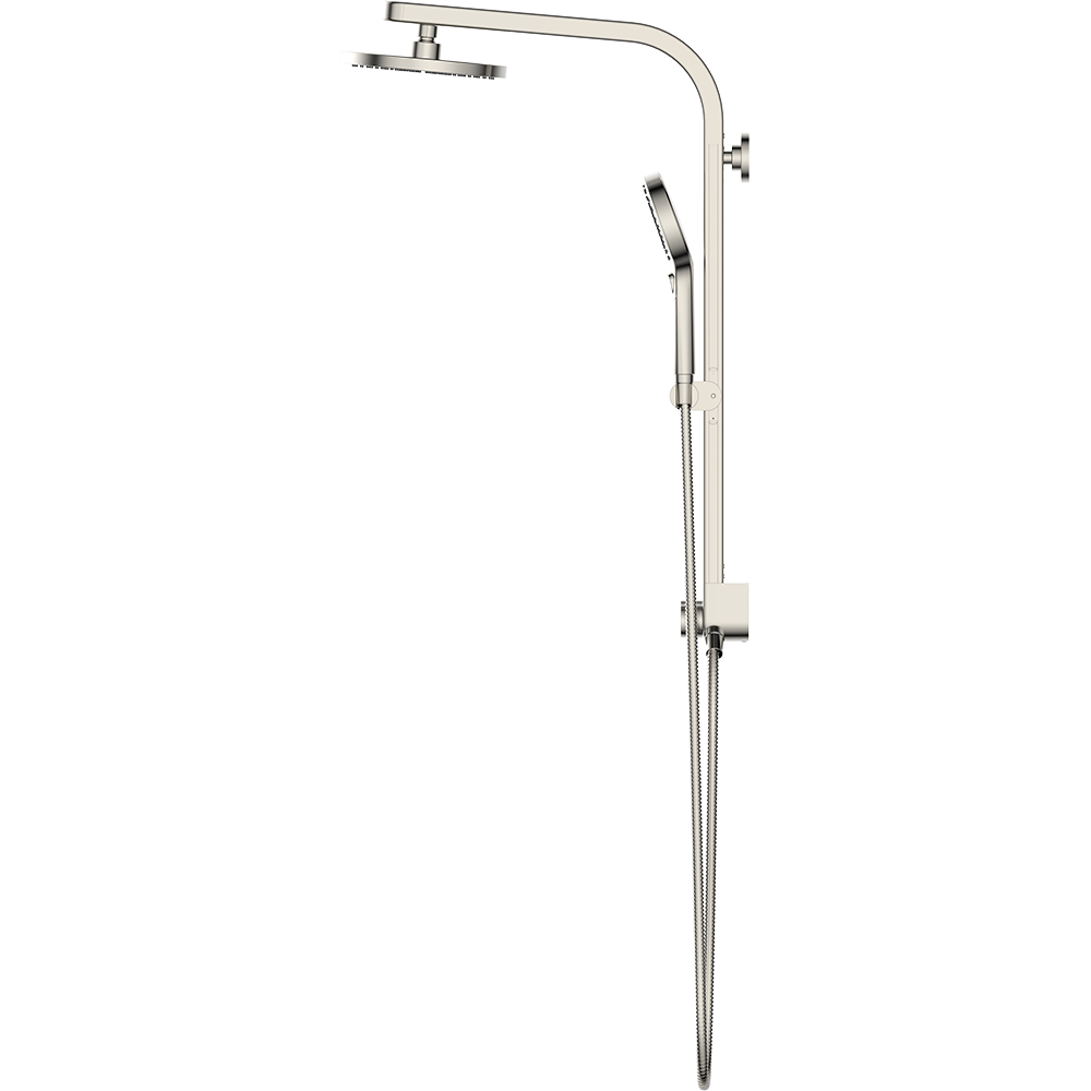 slide 5 of 6, allen + roth Drexler Nickel 7.87-in Dual Head Shower Panel System with 3-way Diverter, 1 ct