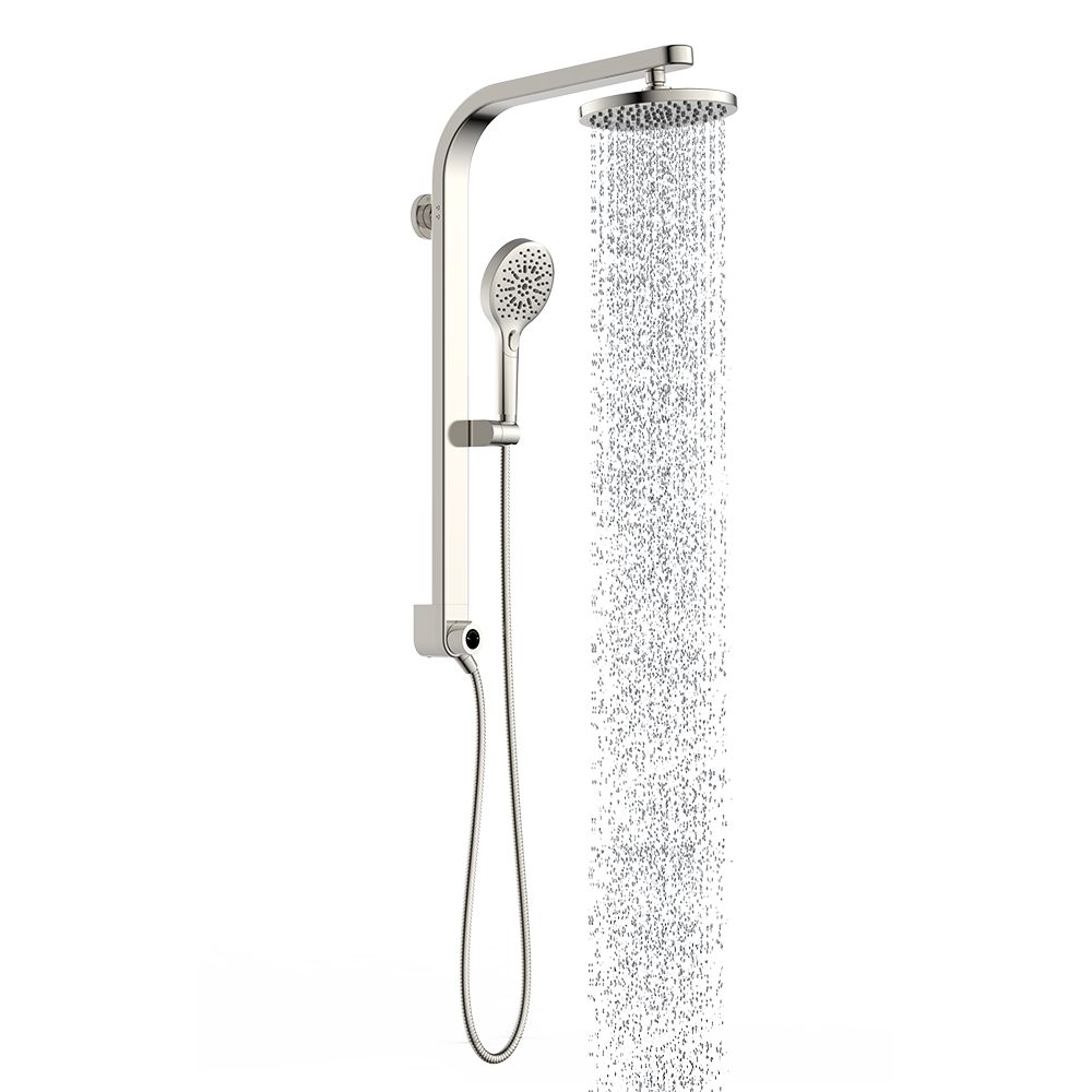 slide 6 of 6, allen + roth Drexler Nickel 7.87-in Dual Head Shower Panel System with 3-way Diverter, 1 ct