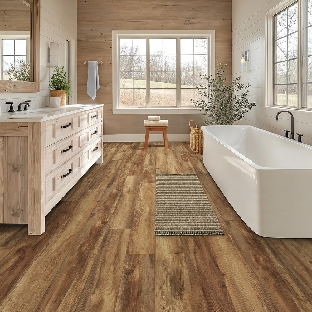 slide 5 of 6, QuickStep Studio + Spill Repel Pecanwood 12-mm T x 7-in W x 48-in L Waterproof Laminate Wood Flooring ( 19.63-sq ft / Carton ), 1 ct