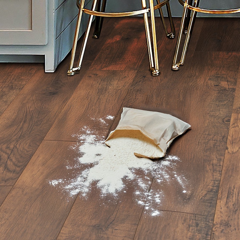 slide 3 of 6, QuickStep Studio + Spill Repel Distressed Oak 12-mm T x 6-in W x 48-in L Waterproof Laminate Wood Flooring ( 16.12-sq ft / Carton ), 1 ct