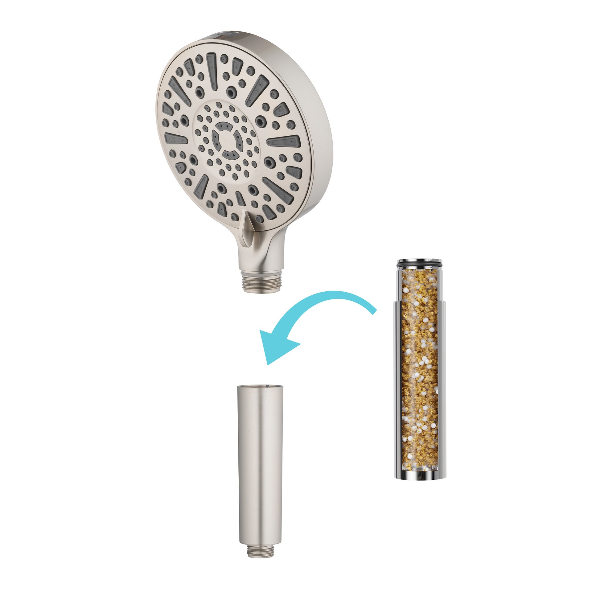 slide 5 of 6, allen + roth Kensley 9 -Spray Brushed Nickel 4-in Round Filtered Handheld Shower Head 1.8 GPM, 1 ct