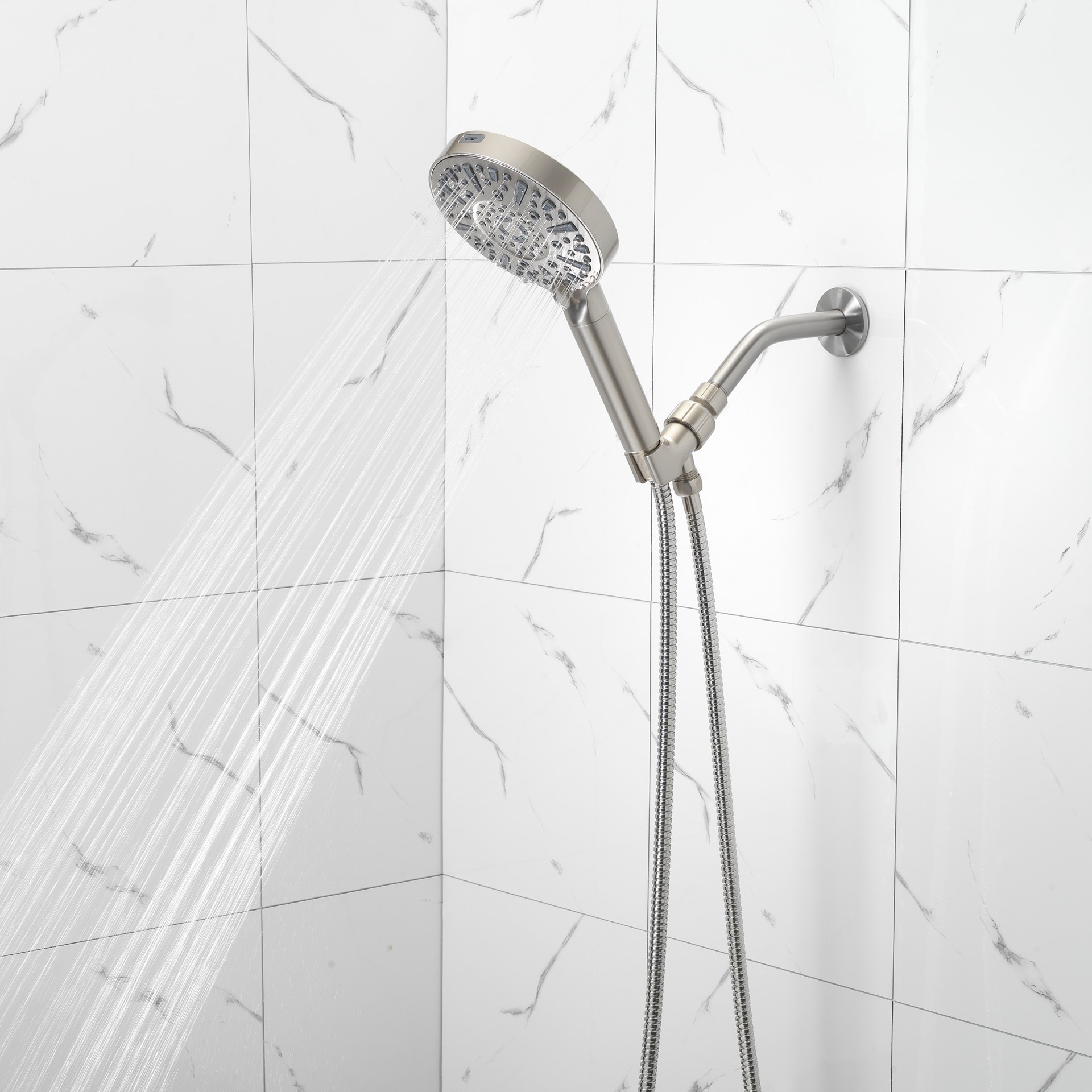 slide 6 of 6, allen + roth Kensley 9 -Spray Brushed Nickel 4-in Round Filtered Handheld Shower Head 1.8 GPM, 1 ct