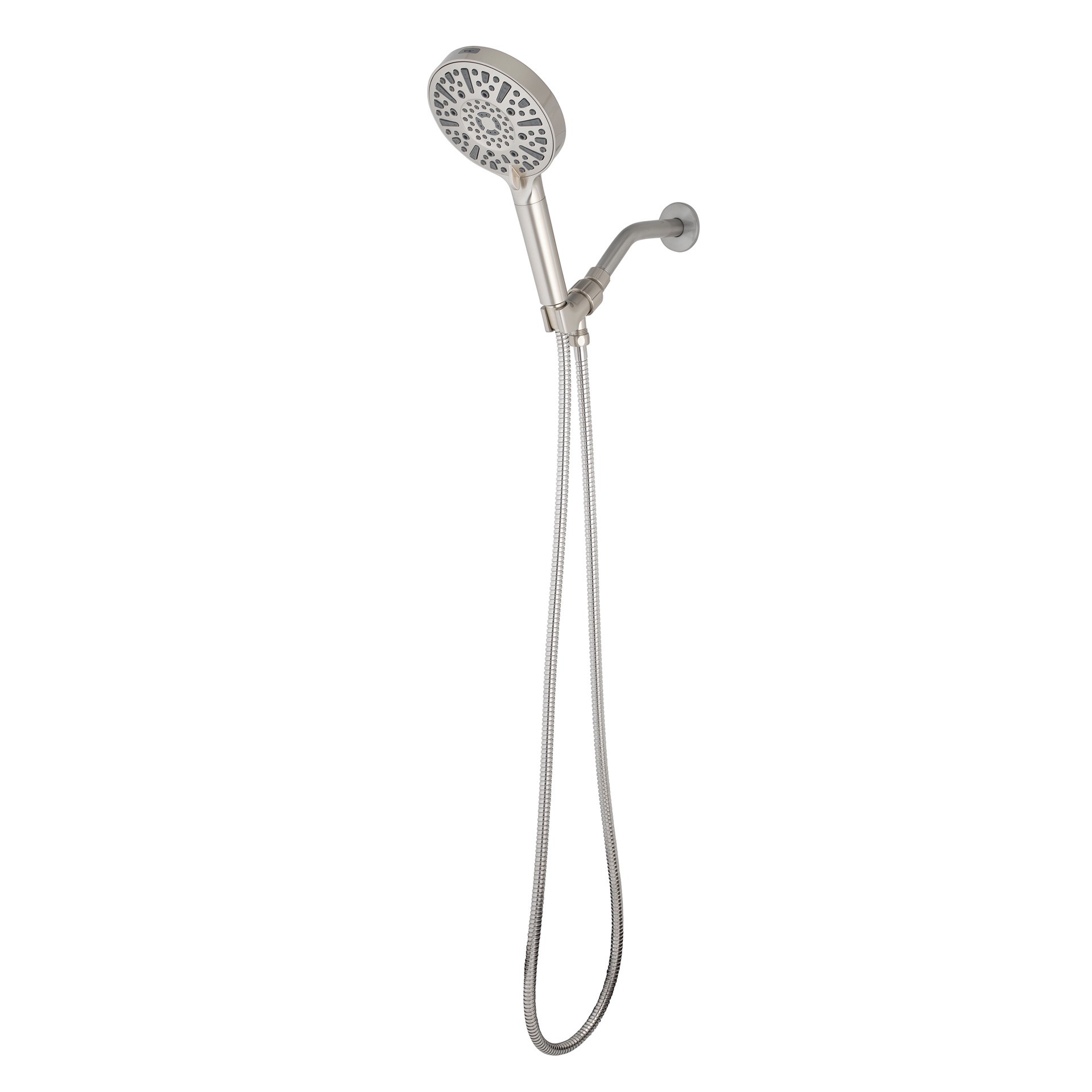 slide 1 of 6, allen + roth Kensley 9 -Spray Brushed Nickel 4-in Round Filtered Handheld Shower Head 1.8 GPM, 1 ct