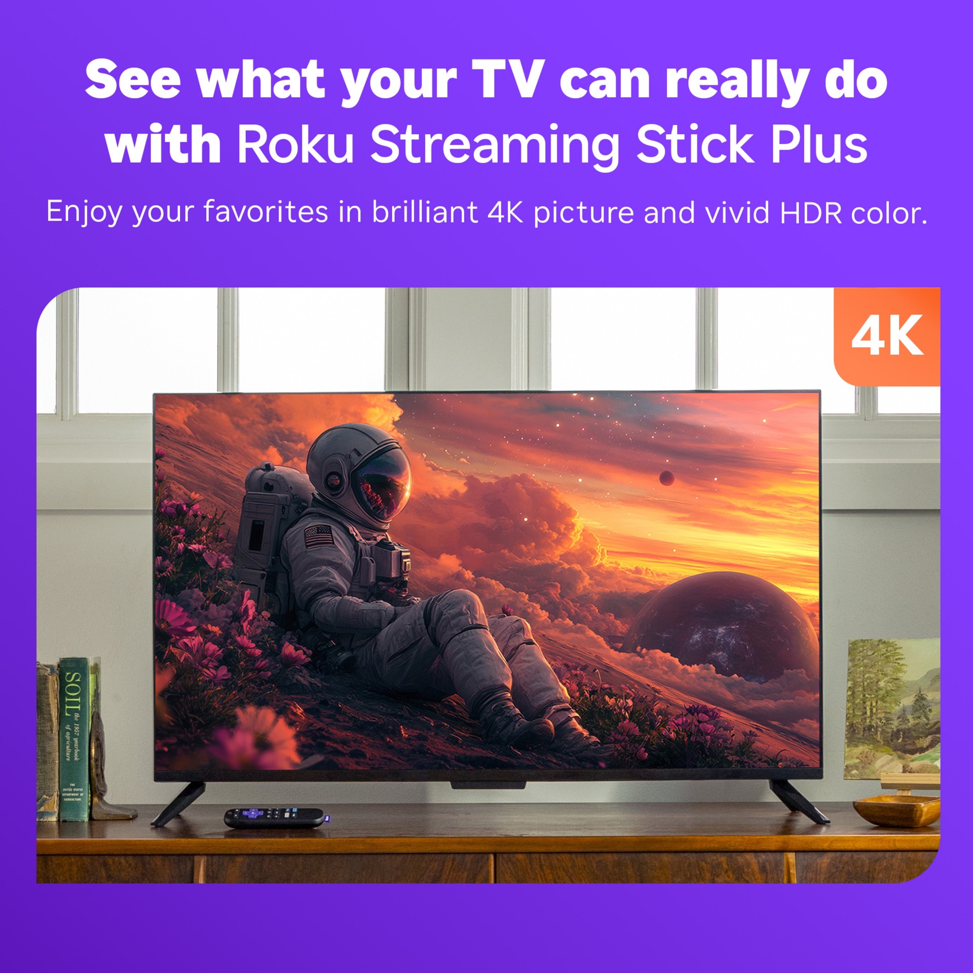 slide 3 of 6, Roku Streaming Stick Plus HD/4K/HDR/HDR10+/Dolby Vision Smart Compatible Streaming Device with Remote Control Included, 1 ct