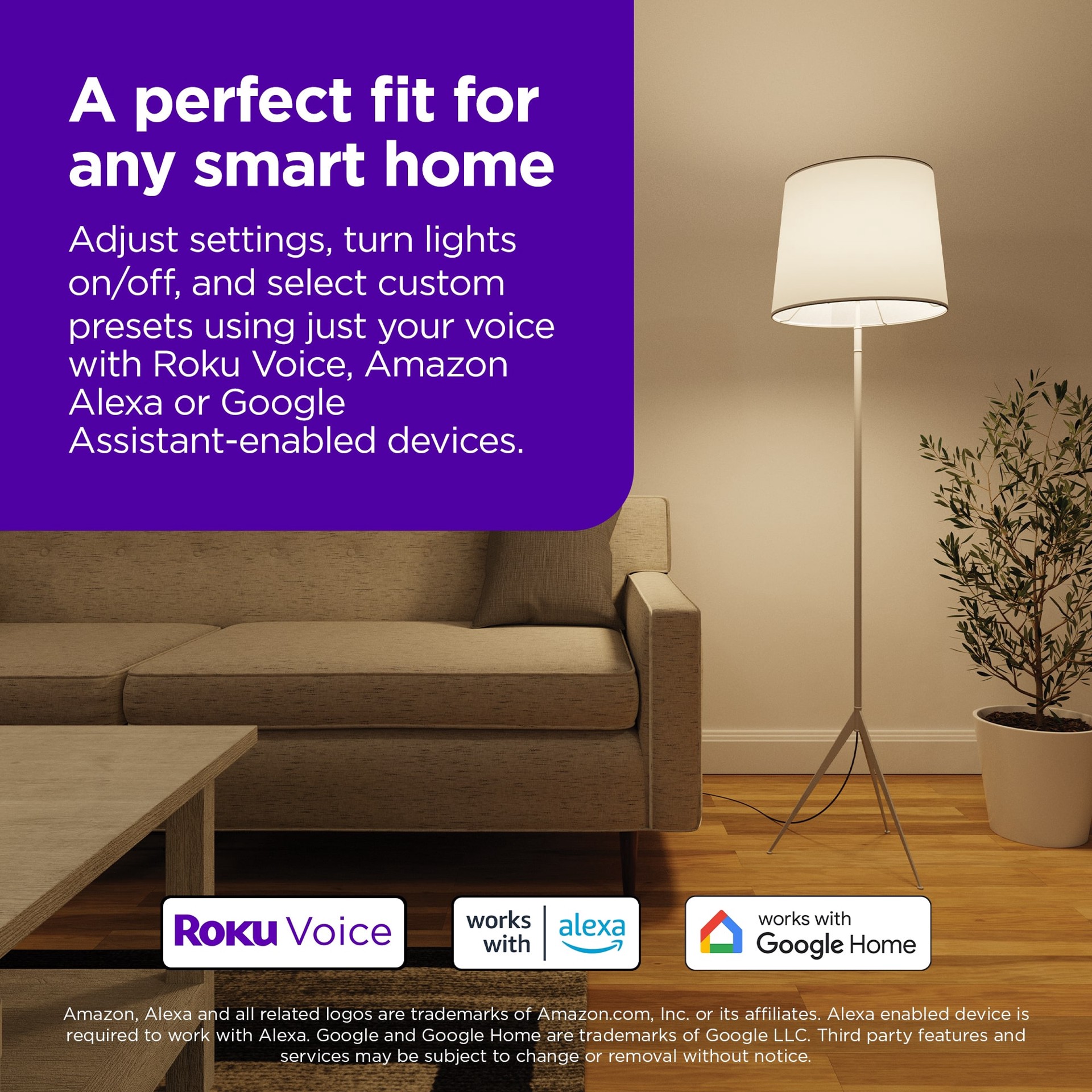 slide 4 of 6, Roku Smart Home 100 -Watt EQ A19 Switchable white Medium base (E-26) Dimmable Smart LED General purpose Light Bulb 4 -Pack, 1 ct