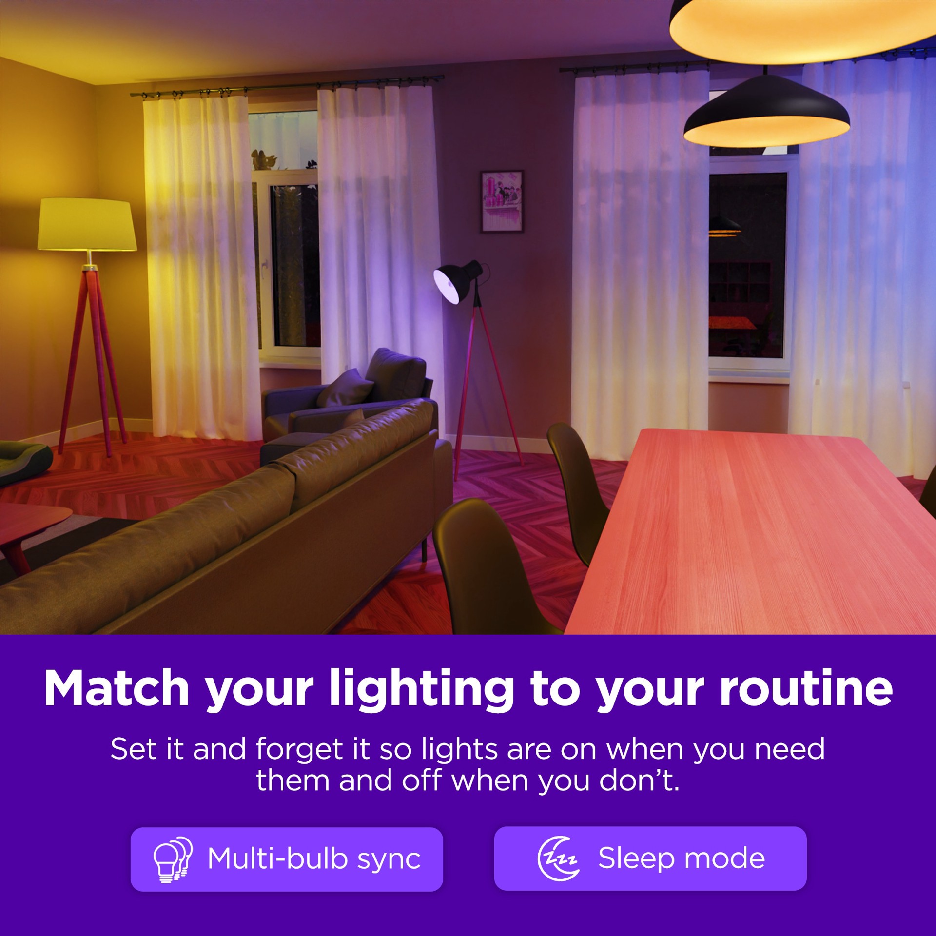 slide 5 of 6, Roku Smart Home 100 -Watt EQ A19 Switchable white Medium base (E-26) Dimmable Smart LED General purpose Light Bulb 4 -Pack, 1 ct