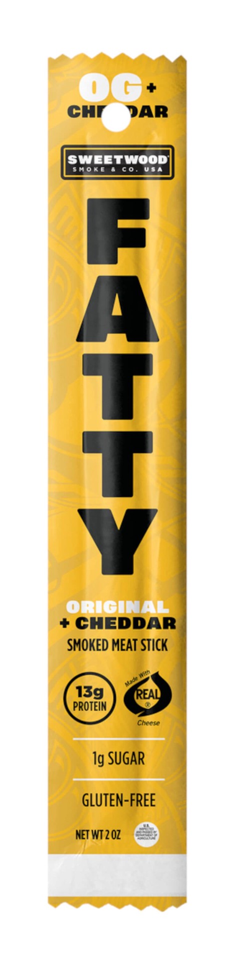 slide 1 of 3, FATTY Cheddar Beef and Pork Meat Snacks, 1 ct