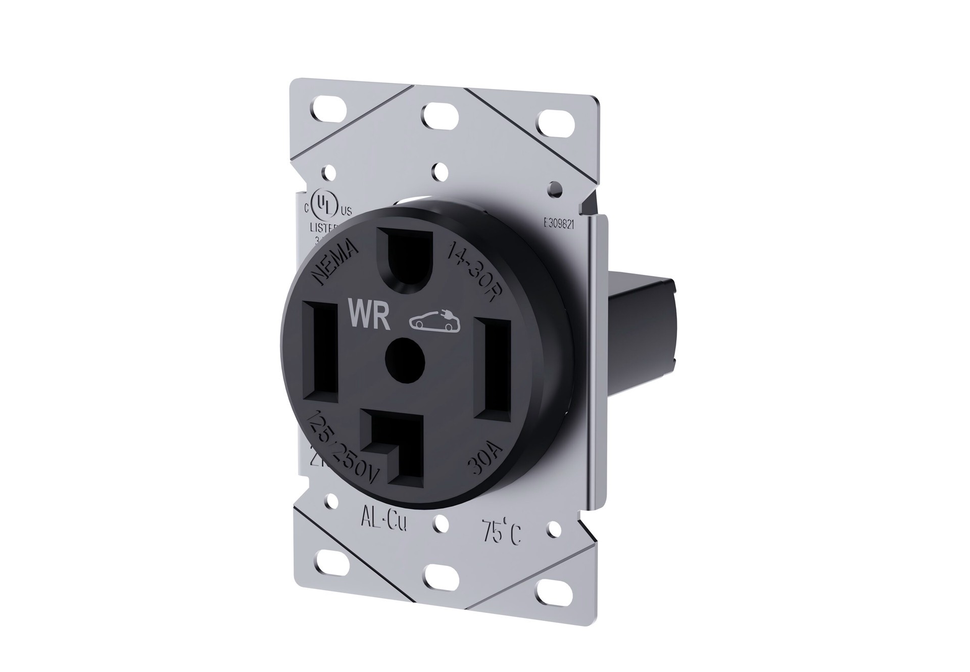 slide 1 of 1, Utilitech 30A EV CHARGER OUTLET 30 -Amp 125/250-volt Weather Resistant Recessed Residential/Commercial Round RV power outlet , BLACK, 1 ct