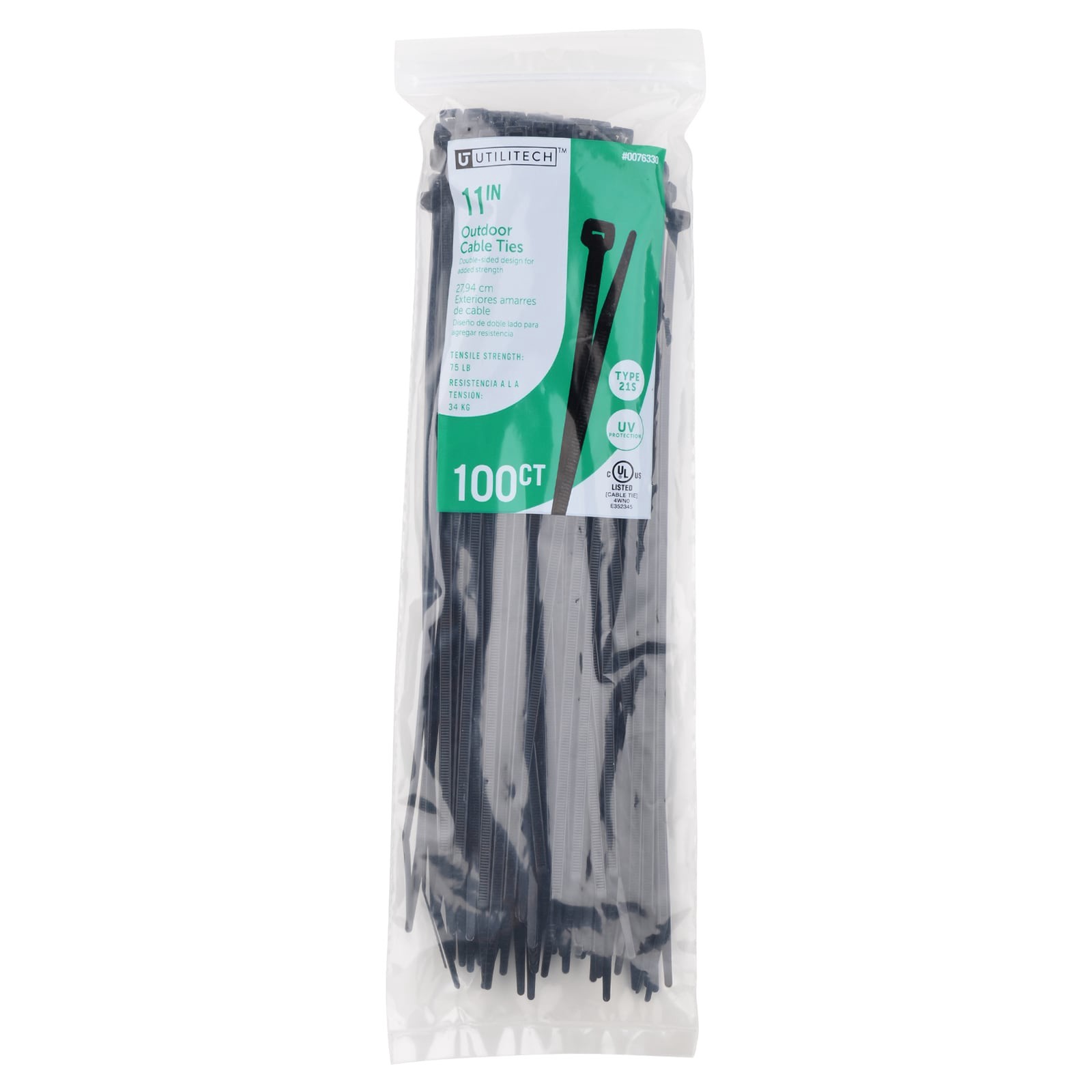 slide 1 of 6, Utilitech 11-in 75-lb Tensile Strength Nylon Zip ties Black with UV Protection 100 -Pack, 1 ct