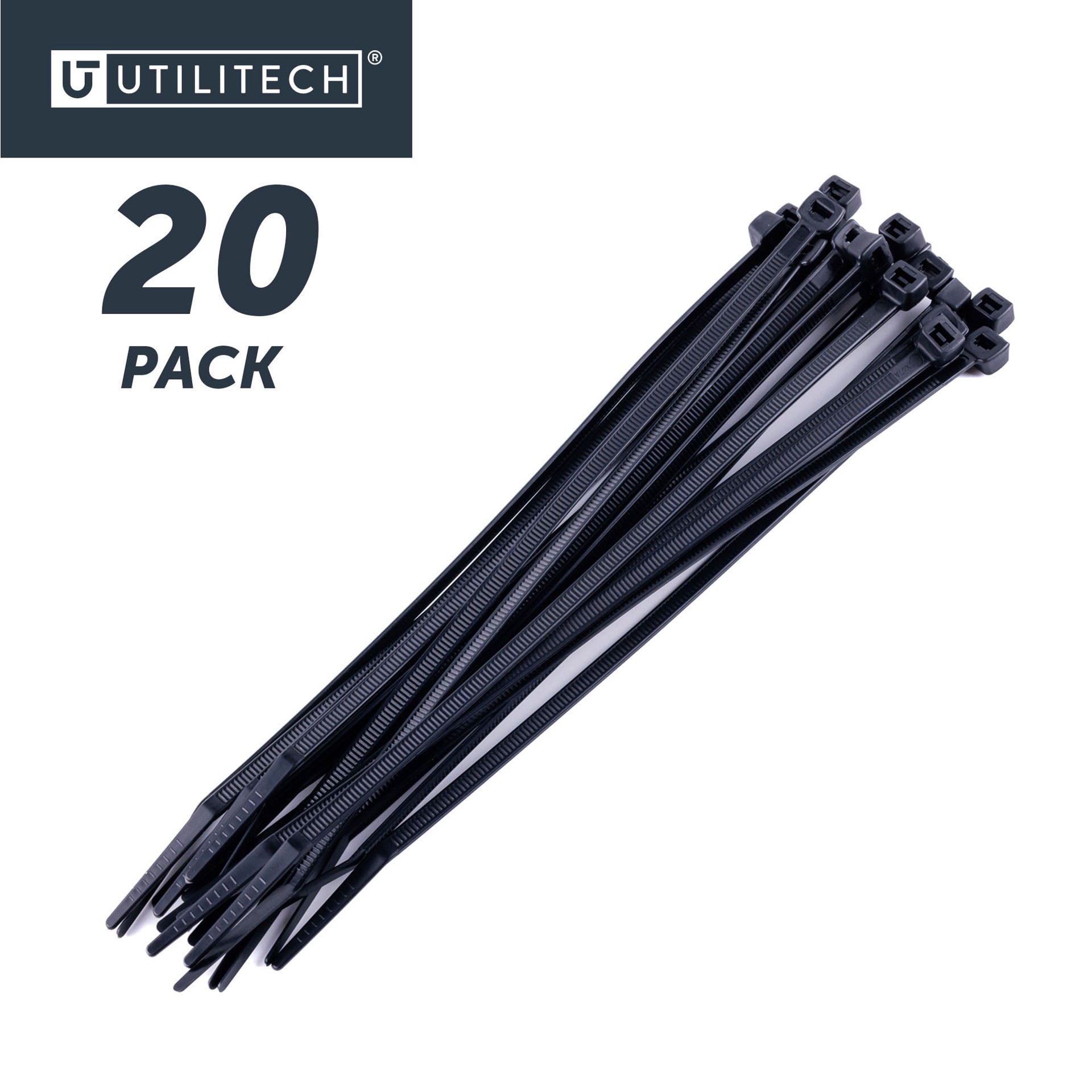 slide 6 of 6, Utilitech 8-in 75-lb Tensile Strength Nylon Zip ties Black with UV Protection 20 -Pack, 1 ct