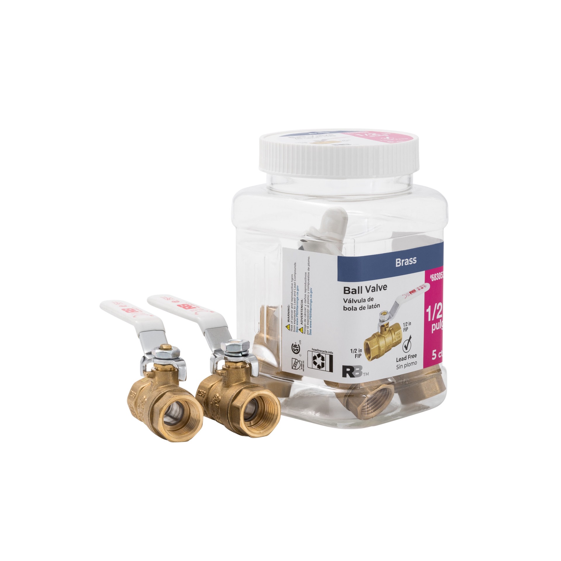 slide 1 of 5, RELIABILT 7690T 1/2-in FIP Brass Ball Valve 5 -Pack, 1 ct
