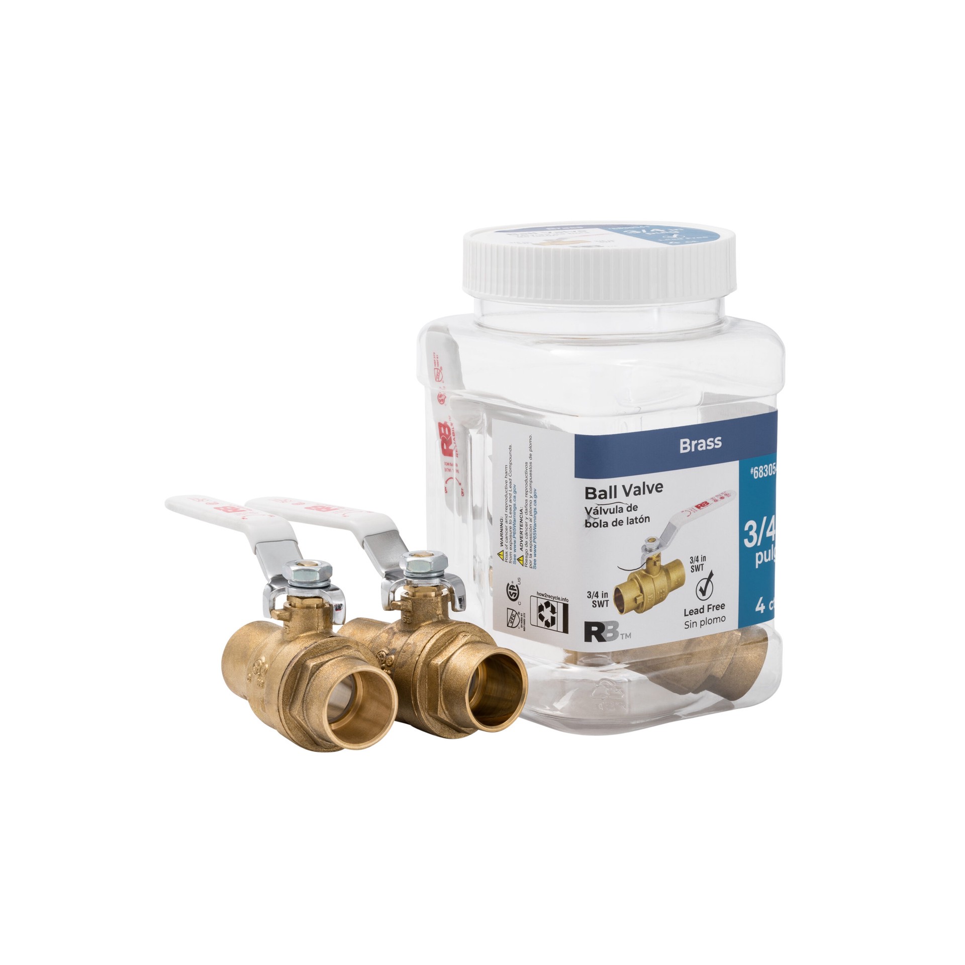 slide 1 of 5, RELIABILT 7690T 3/4-in Copper sweat Brass Ball Valve 4 -Pack, 1 ct