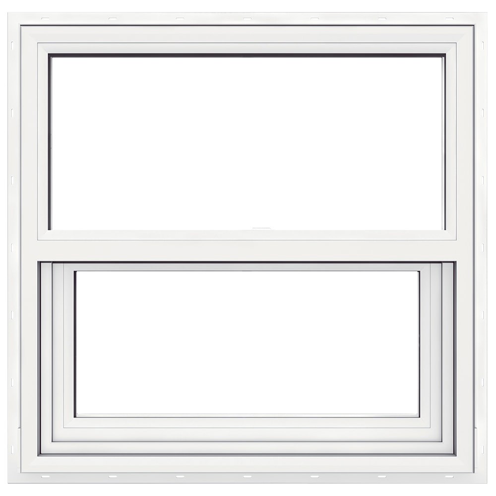 slide 1 of 6, JELD-WEN Premium Atlantic Vinyl 25-1/4-in x 37-1/8-in White Exterior Vinyl New Construction Single Hung Window Impact Resistant Low-E Double Pane Glass (Half Screen Included) Hurricane Approved, 1 ct