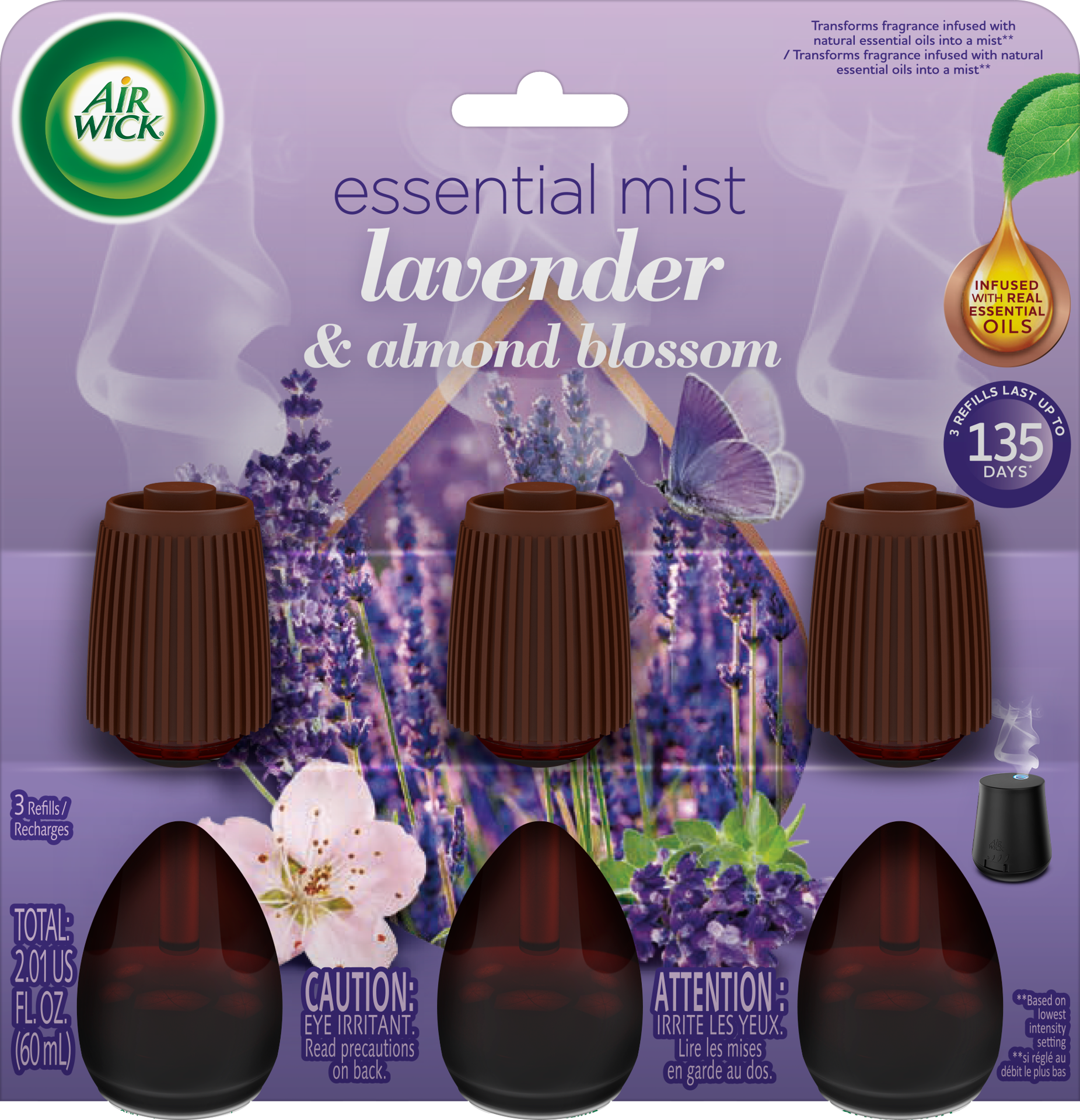 slide 1 of 4, Air Wick Essential Mist 0.67 -fl oz Lavender Refill Air Freshener 3 -Pack, 1 ct
