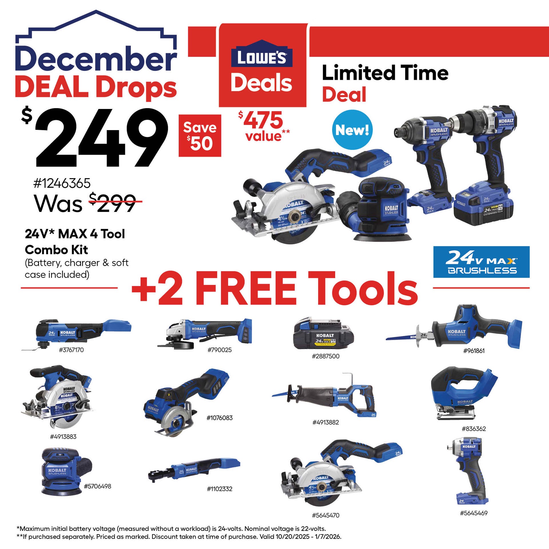 slide 2 of 6, Kobalt 24-volt 4 -Tool Brushless Power Tool Combo Kit ( 1 -Batteries Included and Charger Included ), 1 ct