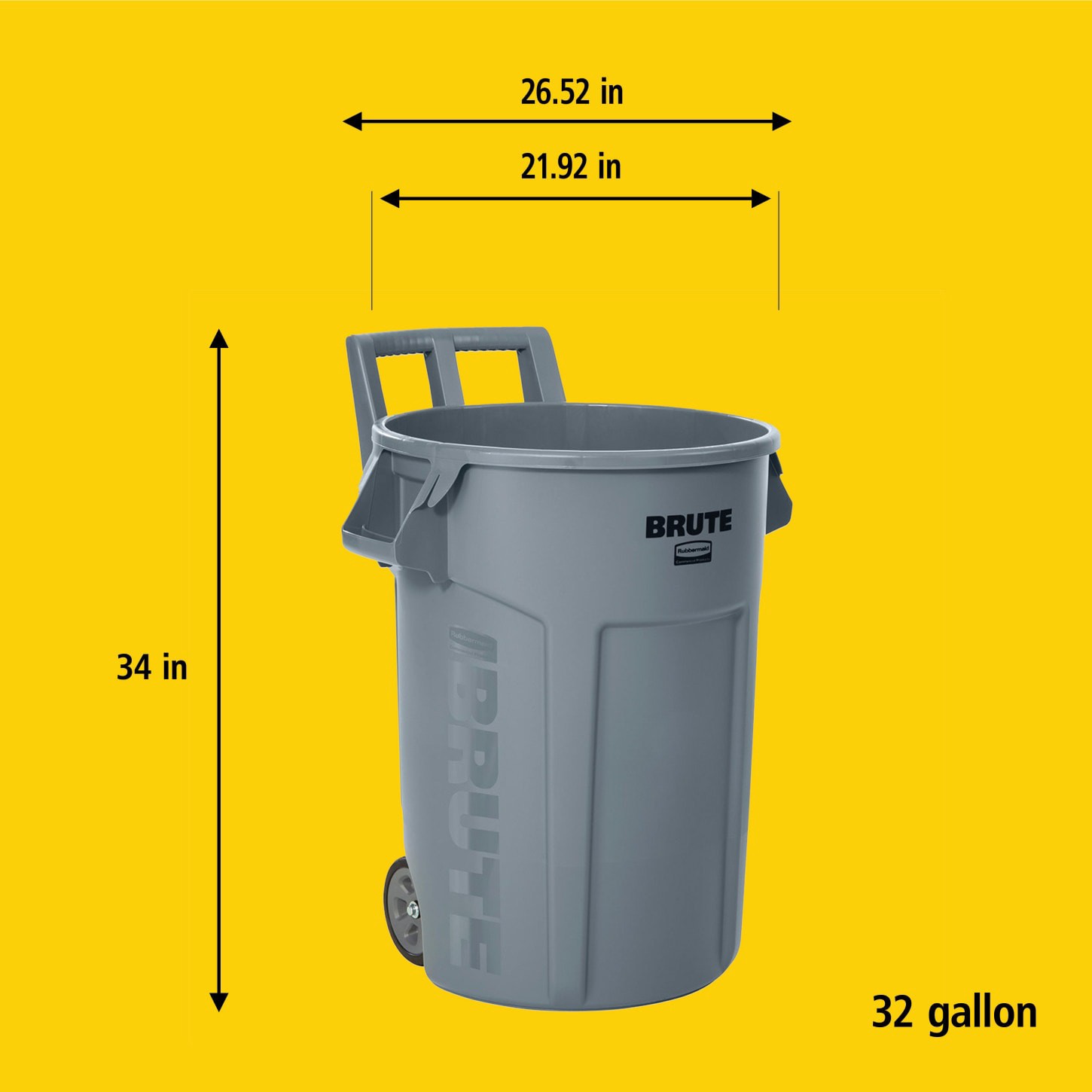 slide 6 of 6, Rubbermaid Commercial Products BRUTE 32 Gallon Gray Resin Wheeled Indoor/Outdoor Lidless Trash Can, 1 ct