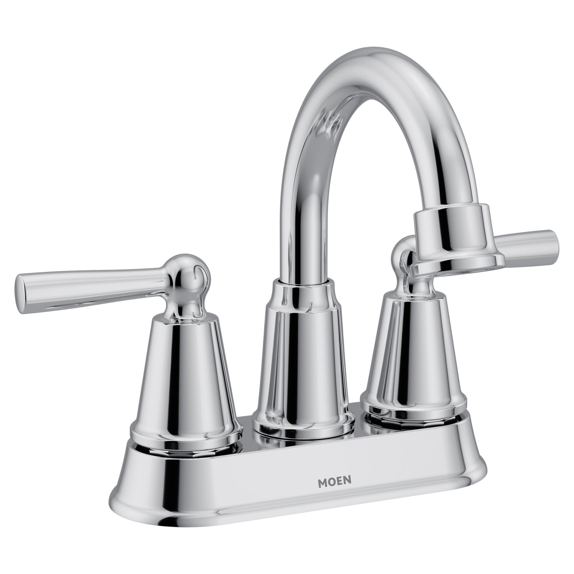 slide 1 of 6, Moen Caldwell Chrome 4-in centerset 2-handle WaterSense High-arc Residential Handle Bathroom Sink Faucet with Drain, 1 ct