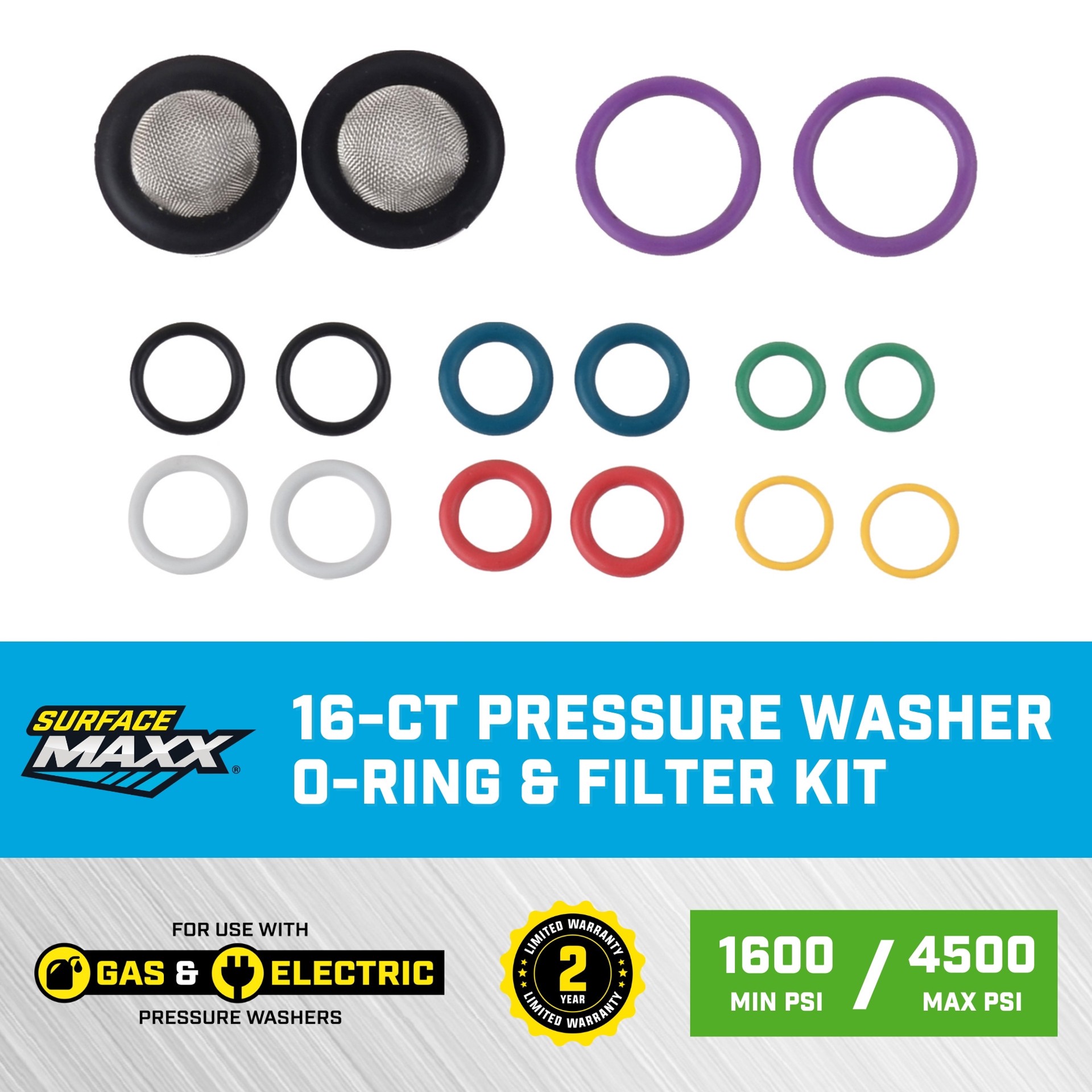 slide 2 of 6, SurfaceMaxx Rubber Replacement o-ring seal and filter Kit for Gas and Electric Pressure Washers up to 4500 PSI, 1 ct