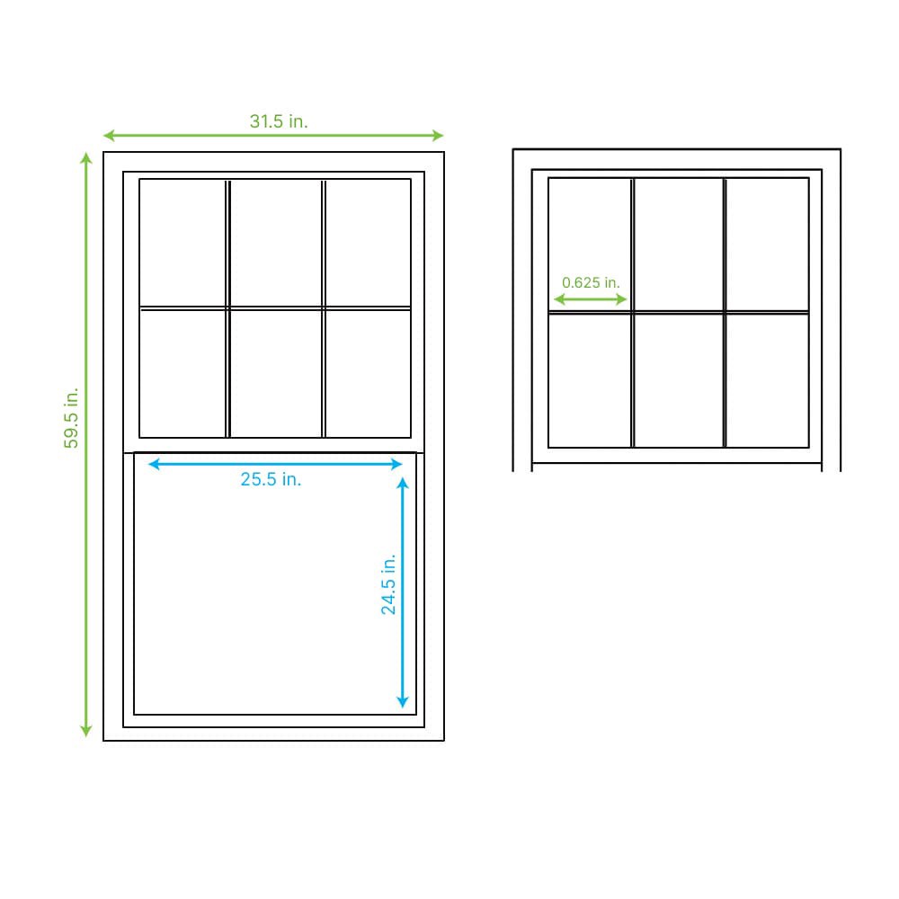 slide 3 of 6, RELIABILT Series 28100 31-1/2-in x 59-1/2-in Black Exterior Vinyl New Construction Single Hung Window Low-E argon Double Pane Glass with Grids, (Half Screen Included), 1 ct