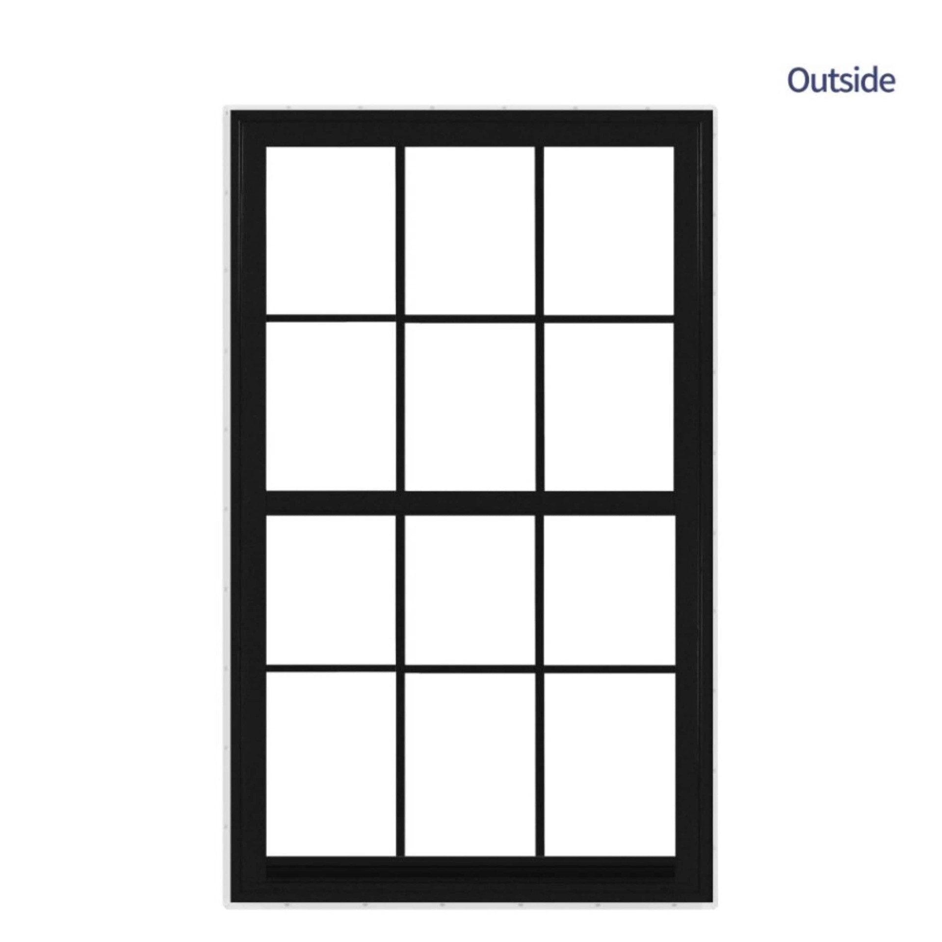 slide 5 of 6, RELIABILT Series 28100 31-1/2-in x 59-1/2-in Black Exterior Vinyl New Construction Single Hung Window Low-E argon Double Pane Glass with Grids, (Half Screen Included), 1 ct
