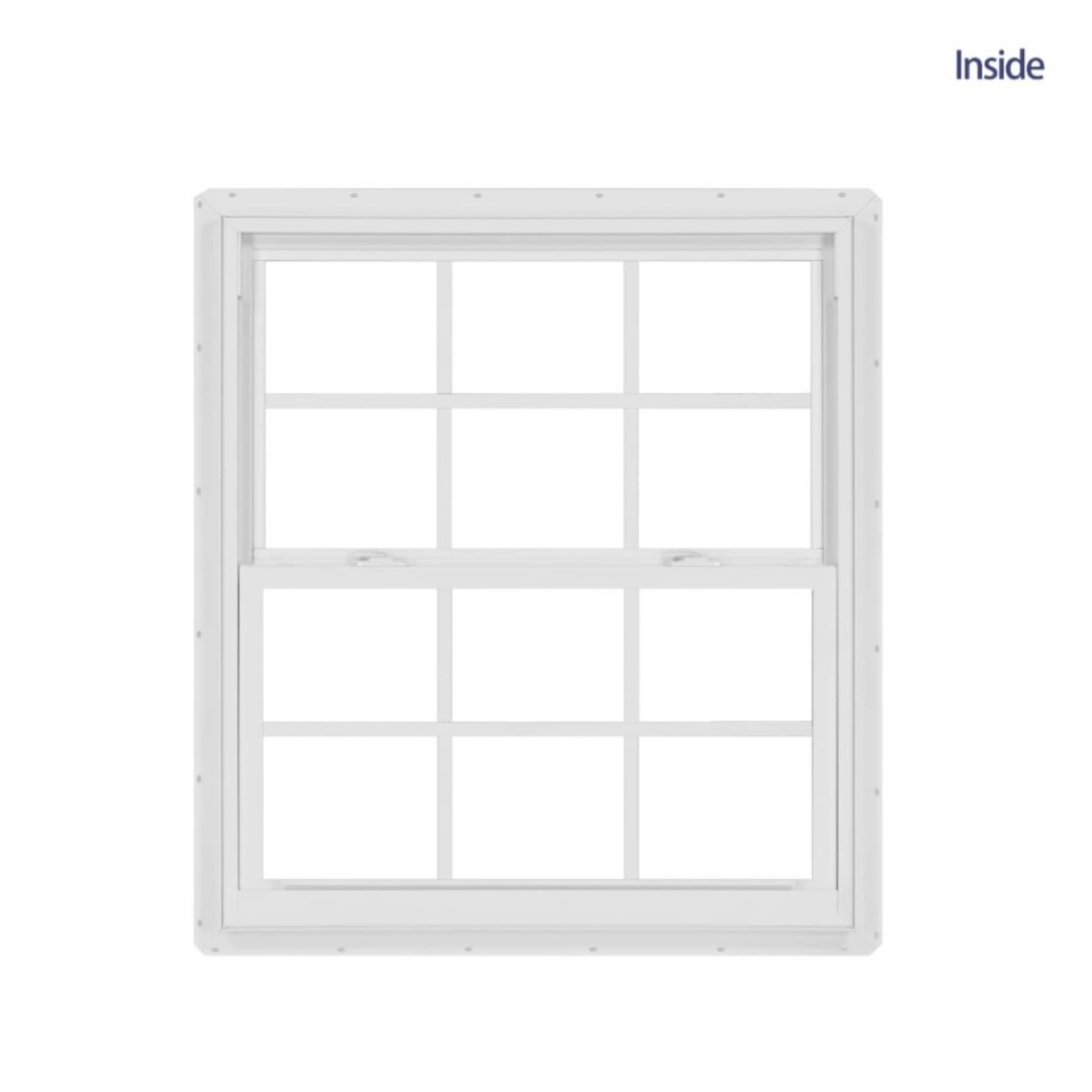 slide 4 of 6, RELIABILT Series 28100 31-1/2-in x 35-1/2-in Black Exterior Vinyl New Construction Single Hung Window Low-E argon Double Pane Glass with Grids, (Half Screen Included), 1 ct